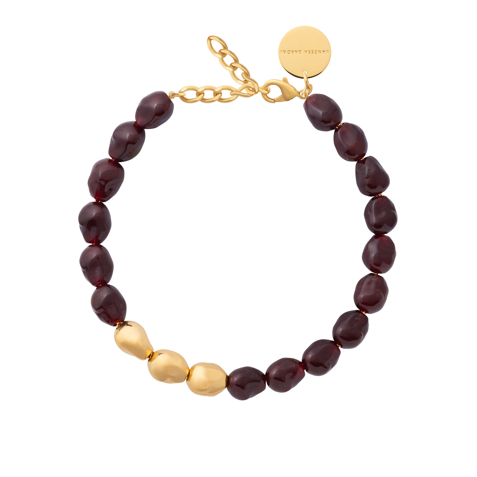 Organic Pearl Necklace Short with gold bordeaux marble