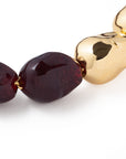 Organic Pearl Necklace Short with gold bordeaux marble