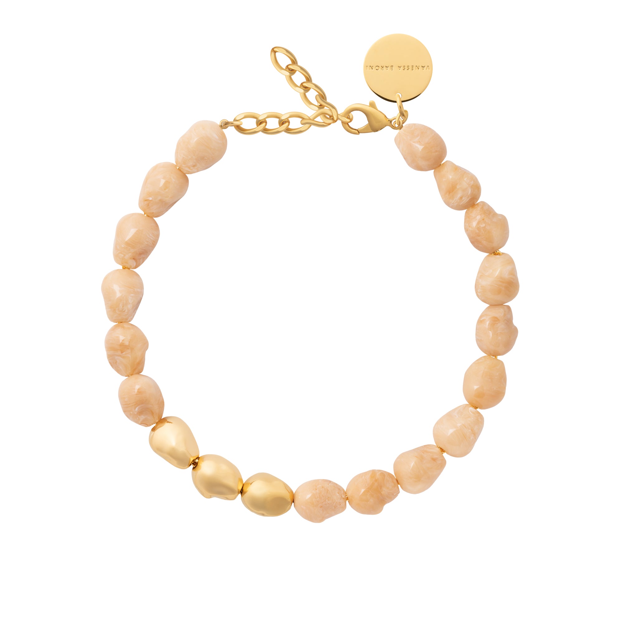 Organic Pearl Necklace Short with gold creme brulee marble