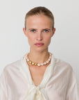 Organic Pearl Necklace Short with gold ivory rose marble