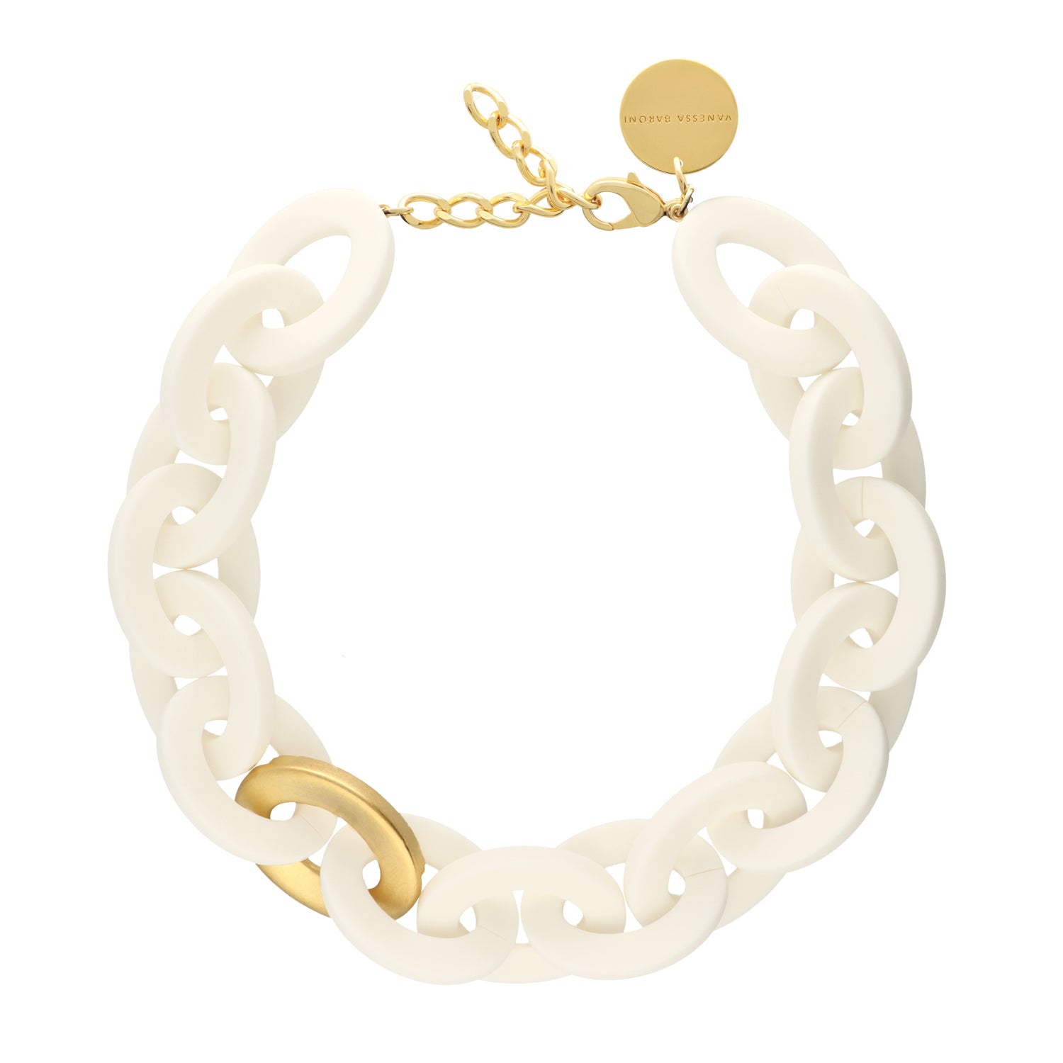 Oval Necklace Short with Gold - Matt Off White