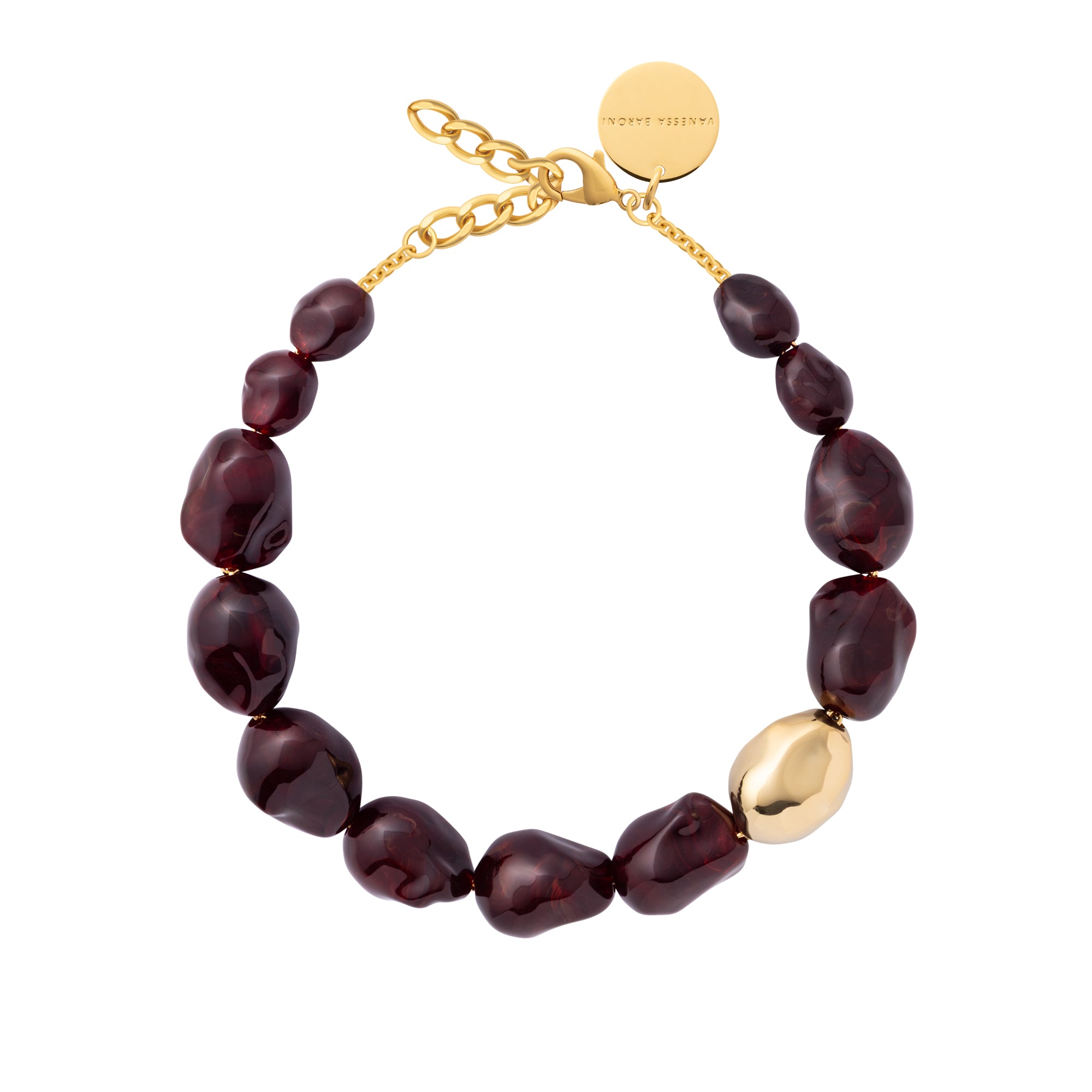 Big Organic Pearl Necklace with gold bordeaux marble