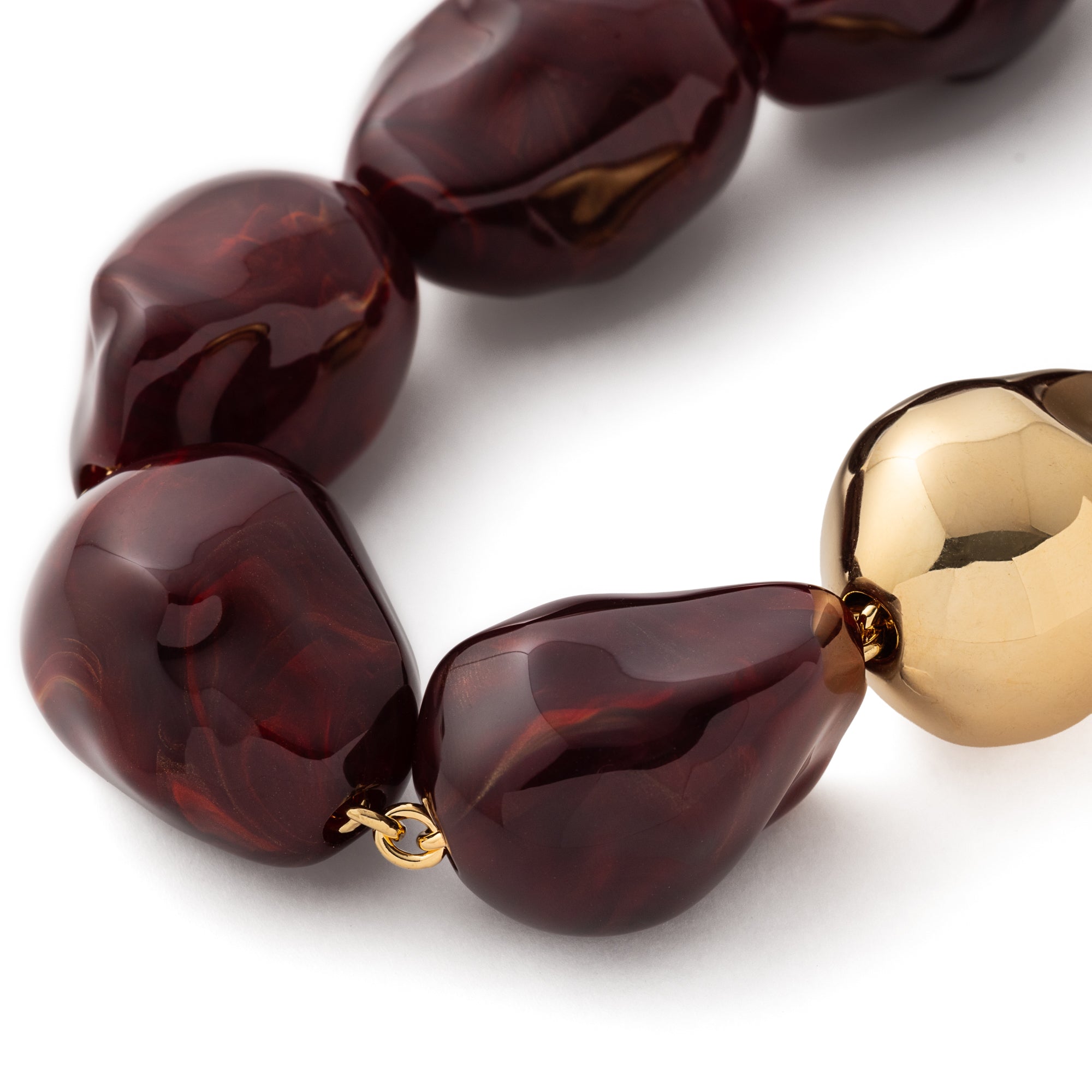 Big Organic Pearl Necklace with gold bordeaux marble