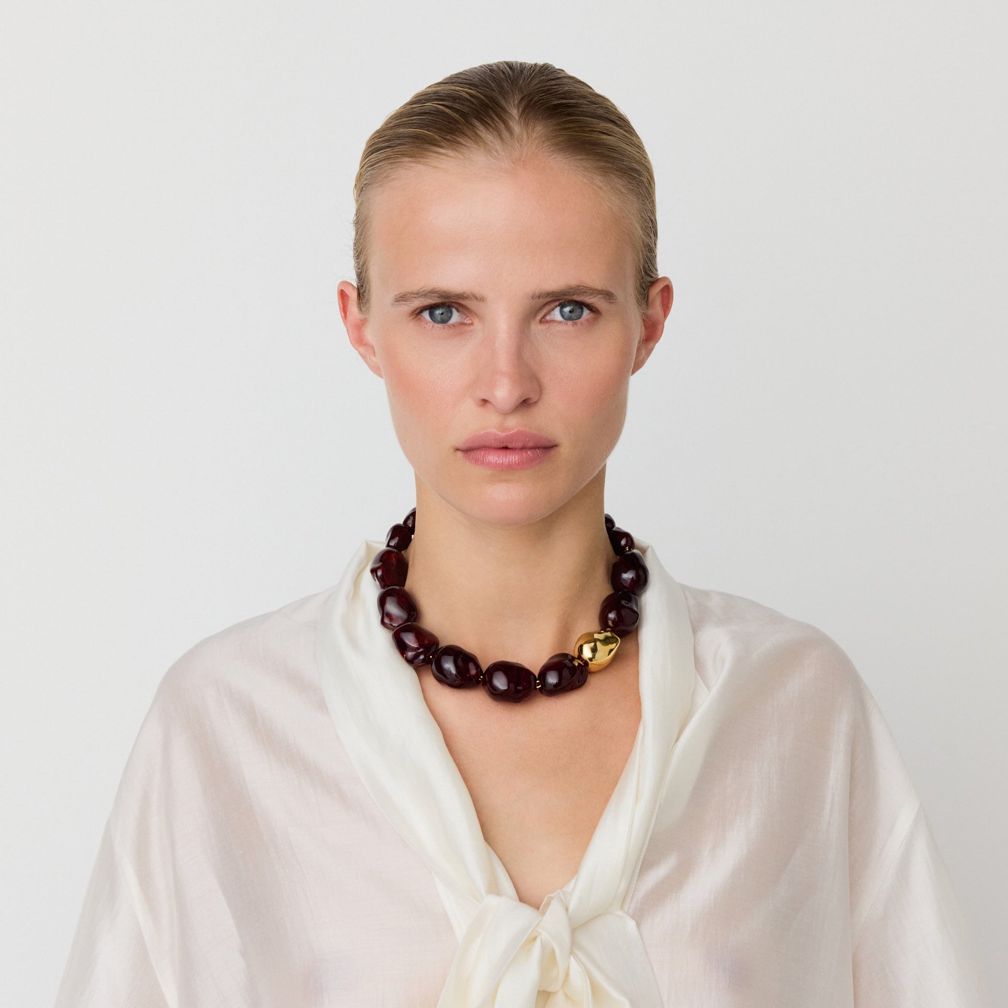 Big Organic Pearl Necklace with gold bordeaux marble