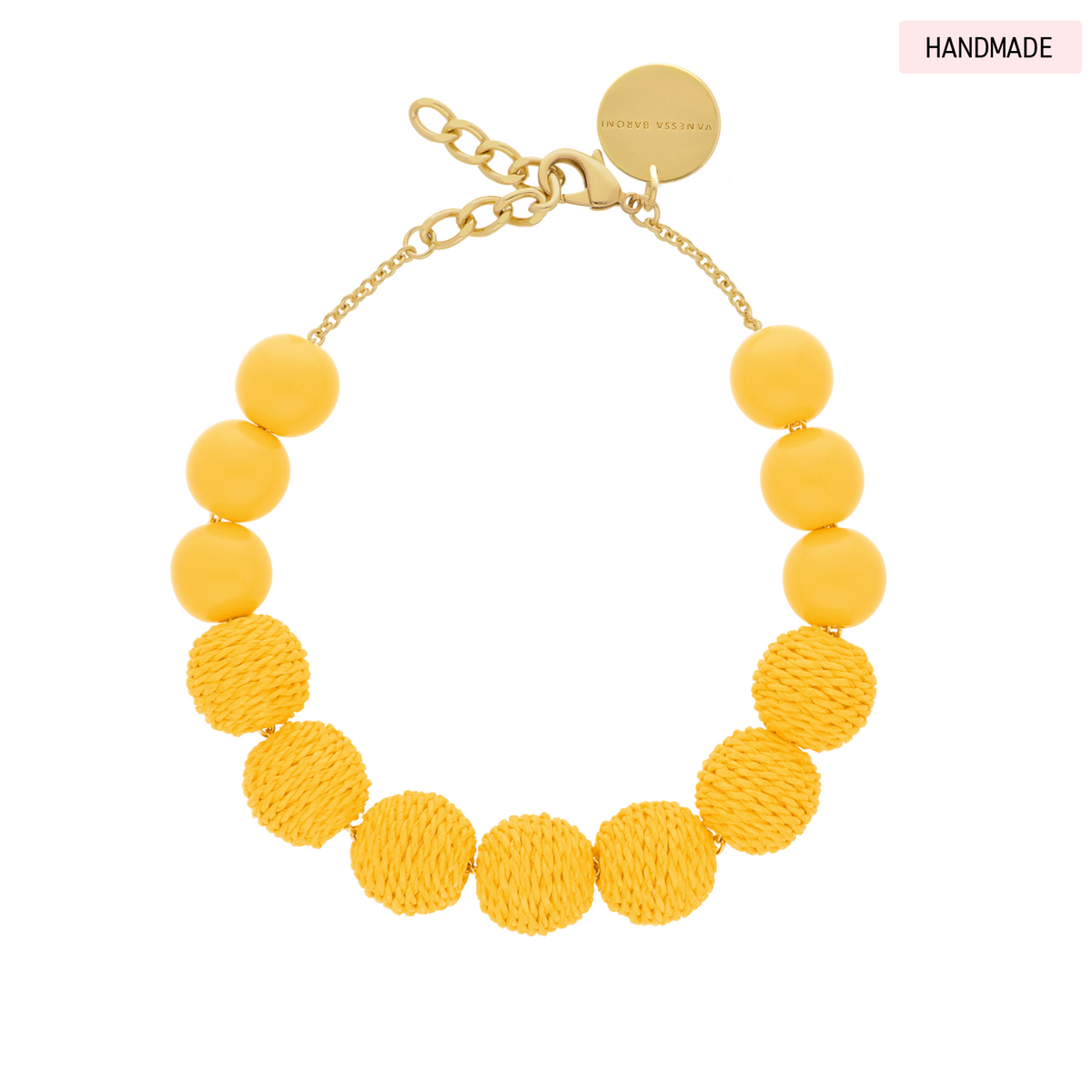 Raffia Beads Necklace Yellow