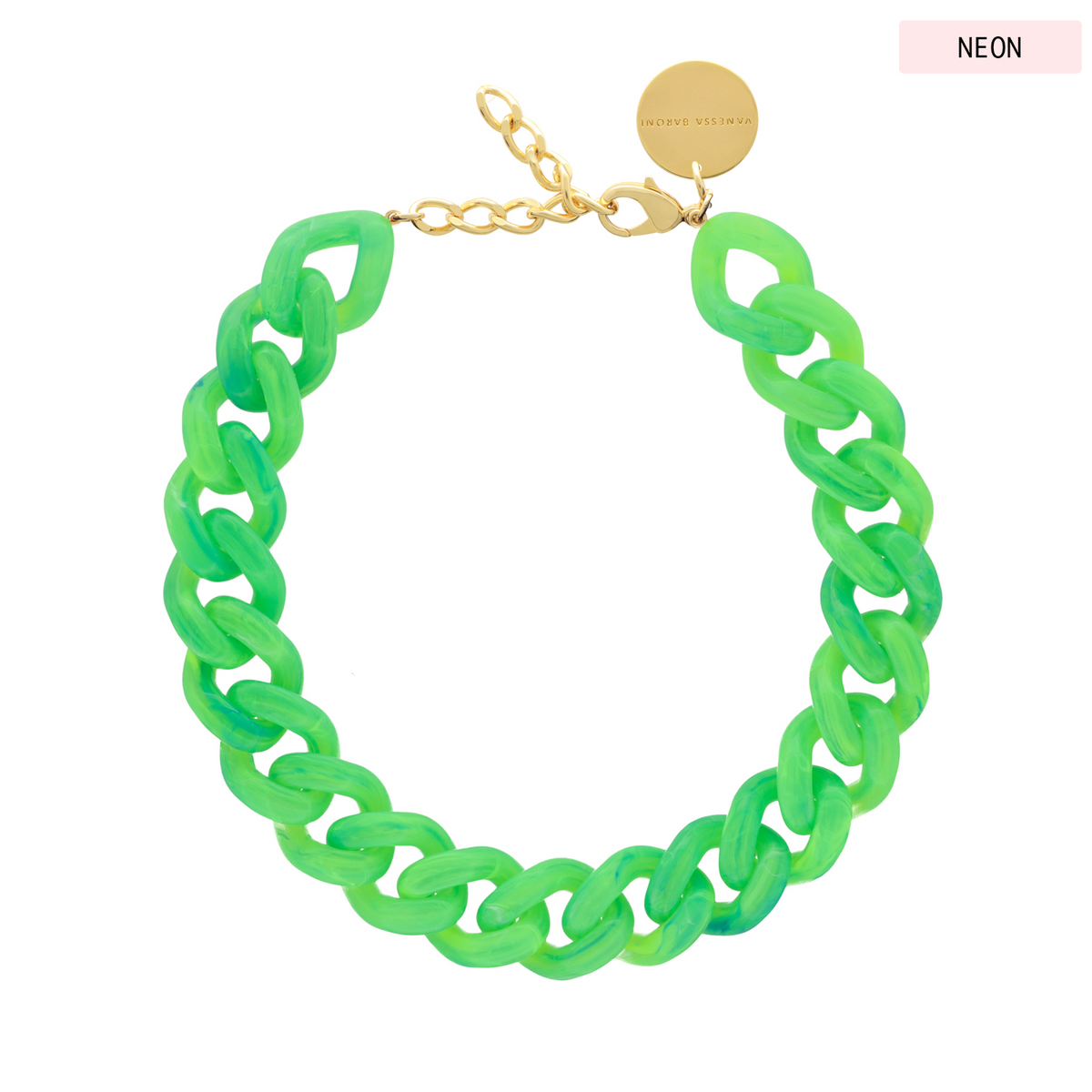 Flat Chain Necklace Neon Green Marble