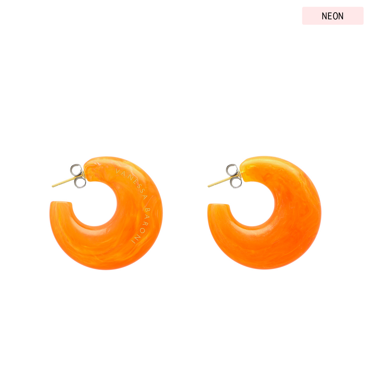 Moon Earring Neon Orange Marble