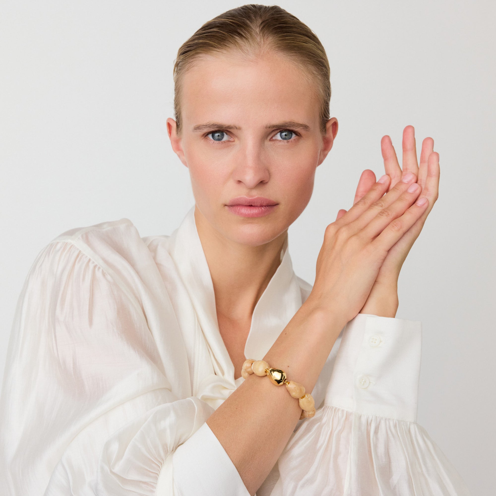 Organic Pearl Bracelet with gold creme brulee marble