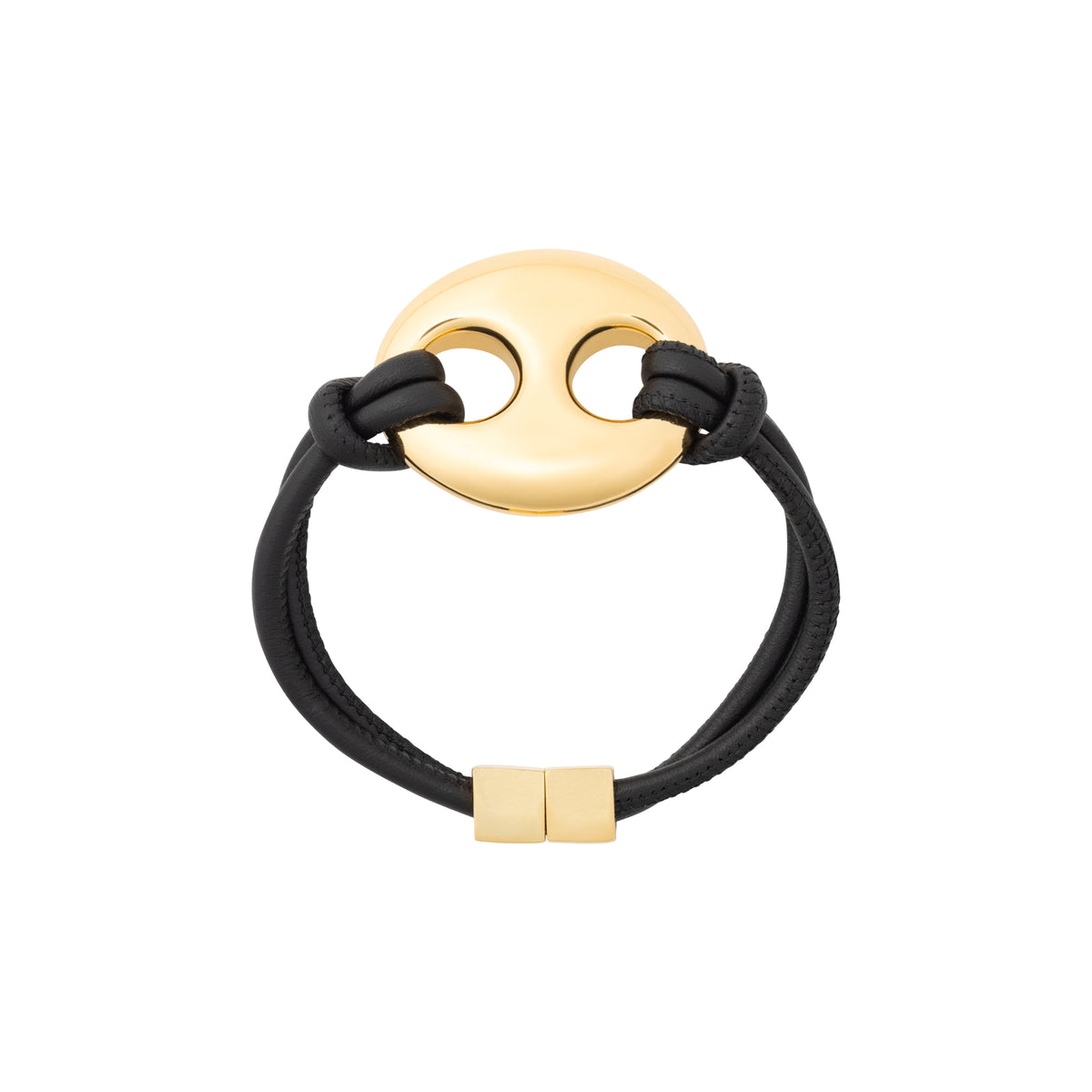 Disc Leather Bracelet black - gold