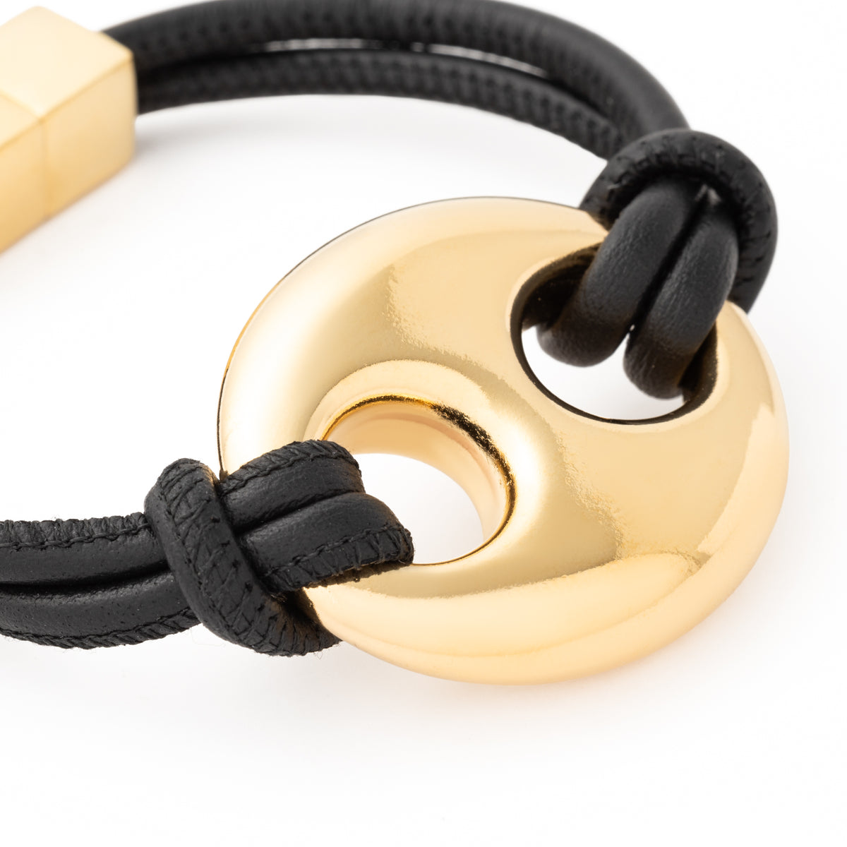 Disc Leather Bracelet black - gold