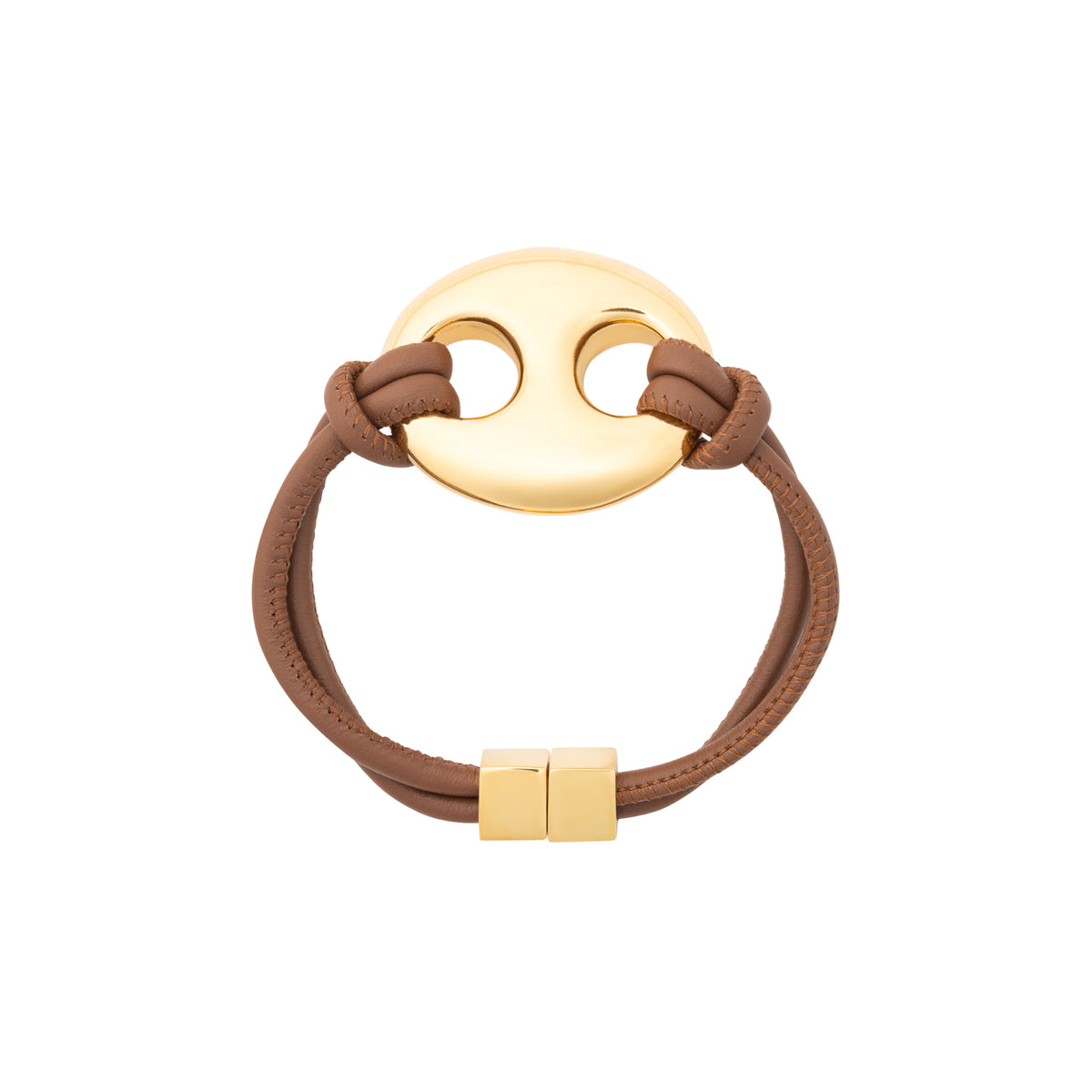 Disc Leather Bracelet brown - gold