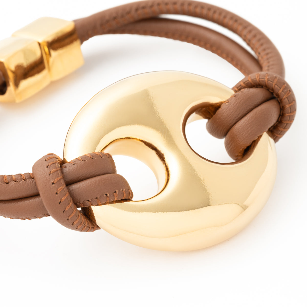 Disc Leather Bracelet brown - gold