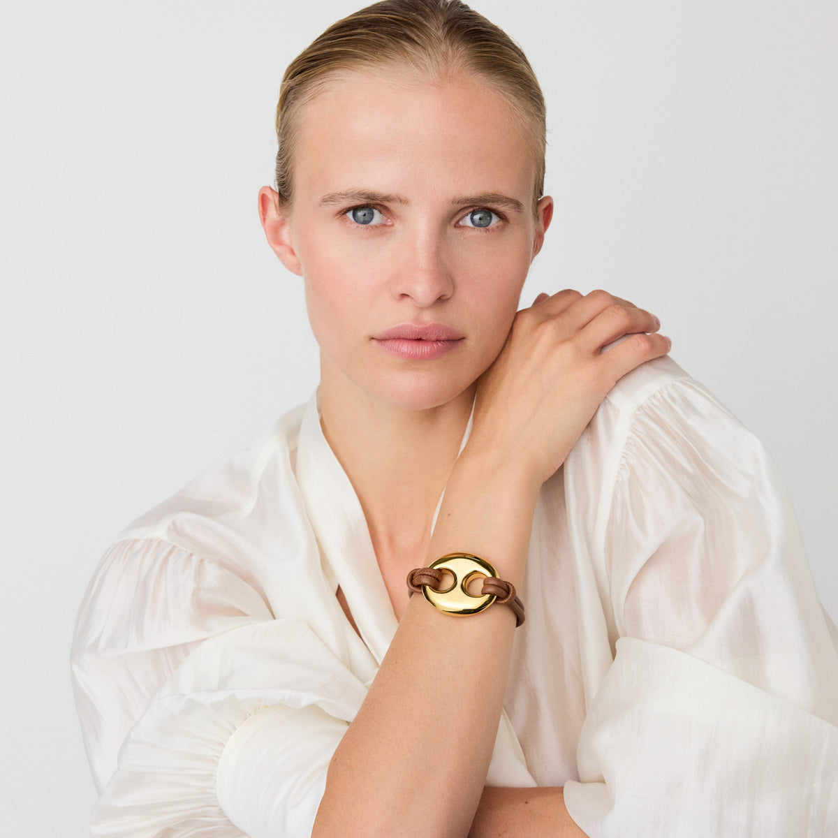Disc Leather Bracelet brown - gold