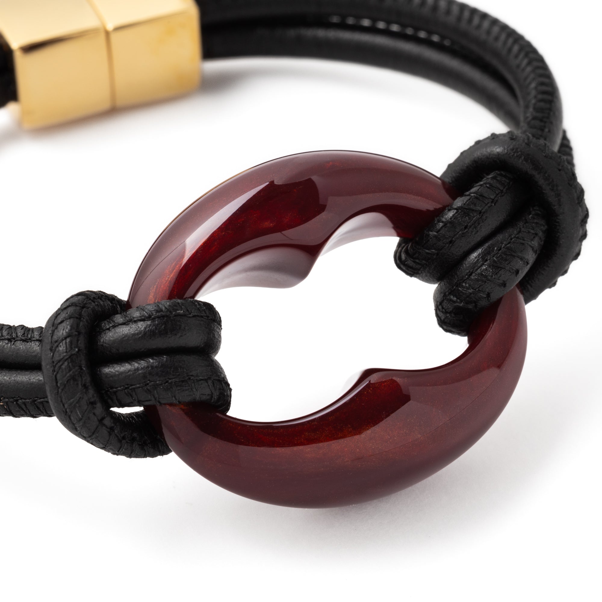 Turtle Leather Bracelet black - bordeaux marble
