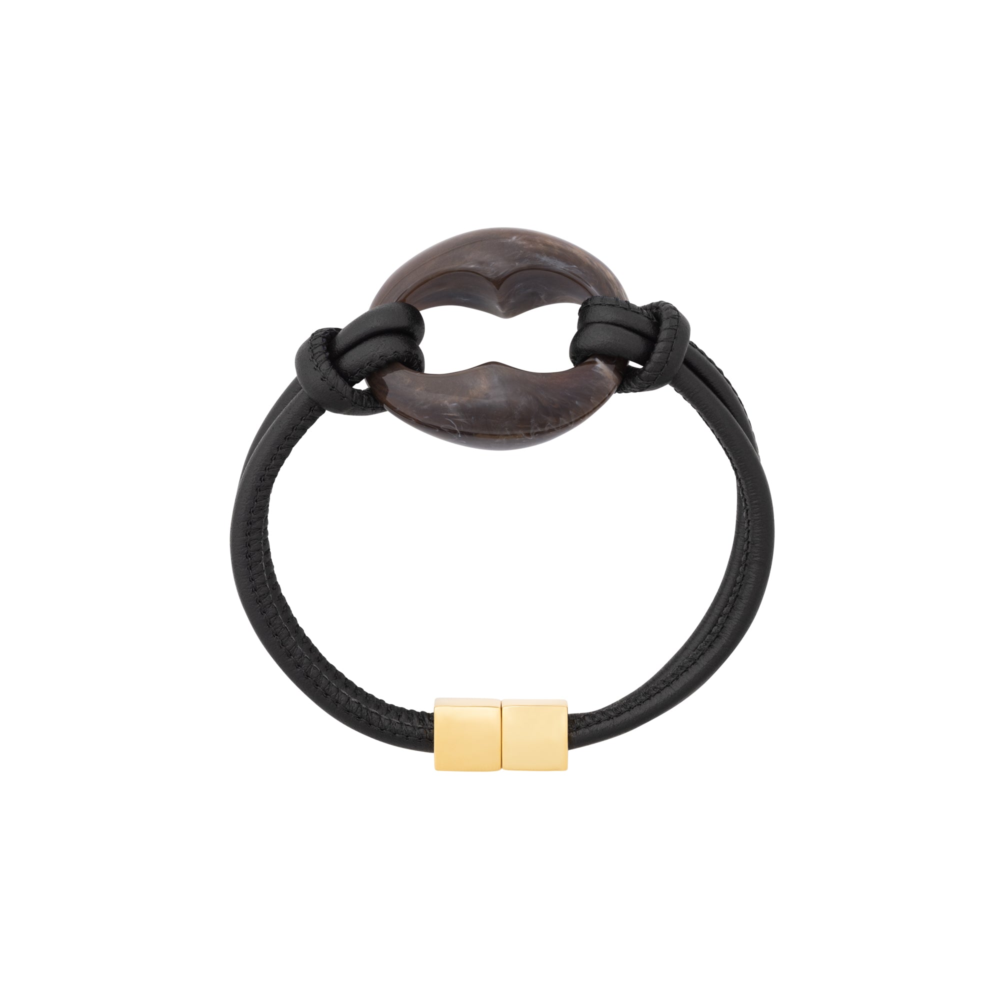 Turtle Leather Bracelet black - dark brown marble