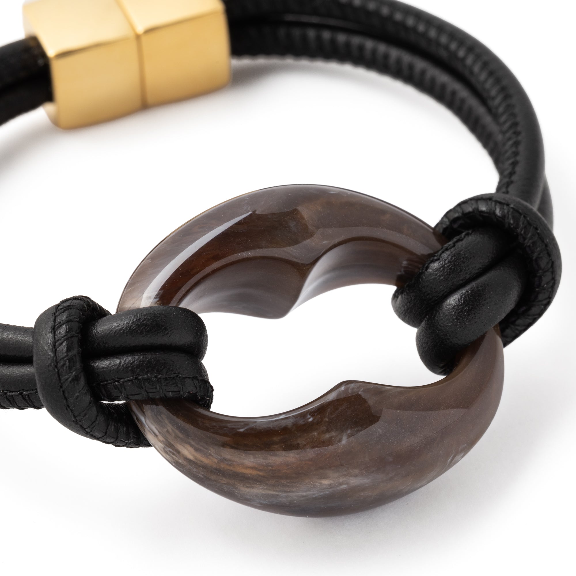 Turtle Leather Bracelet black - dark brown marble