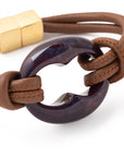 Turtle Leather Bracelet brown - aubergine marble