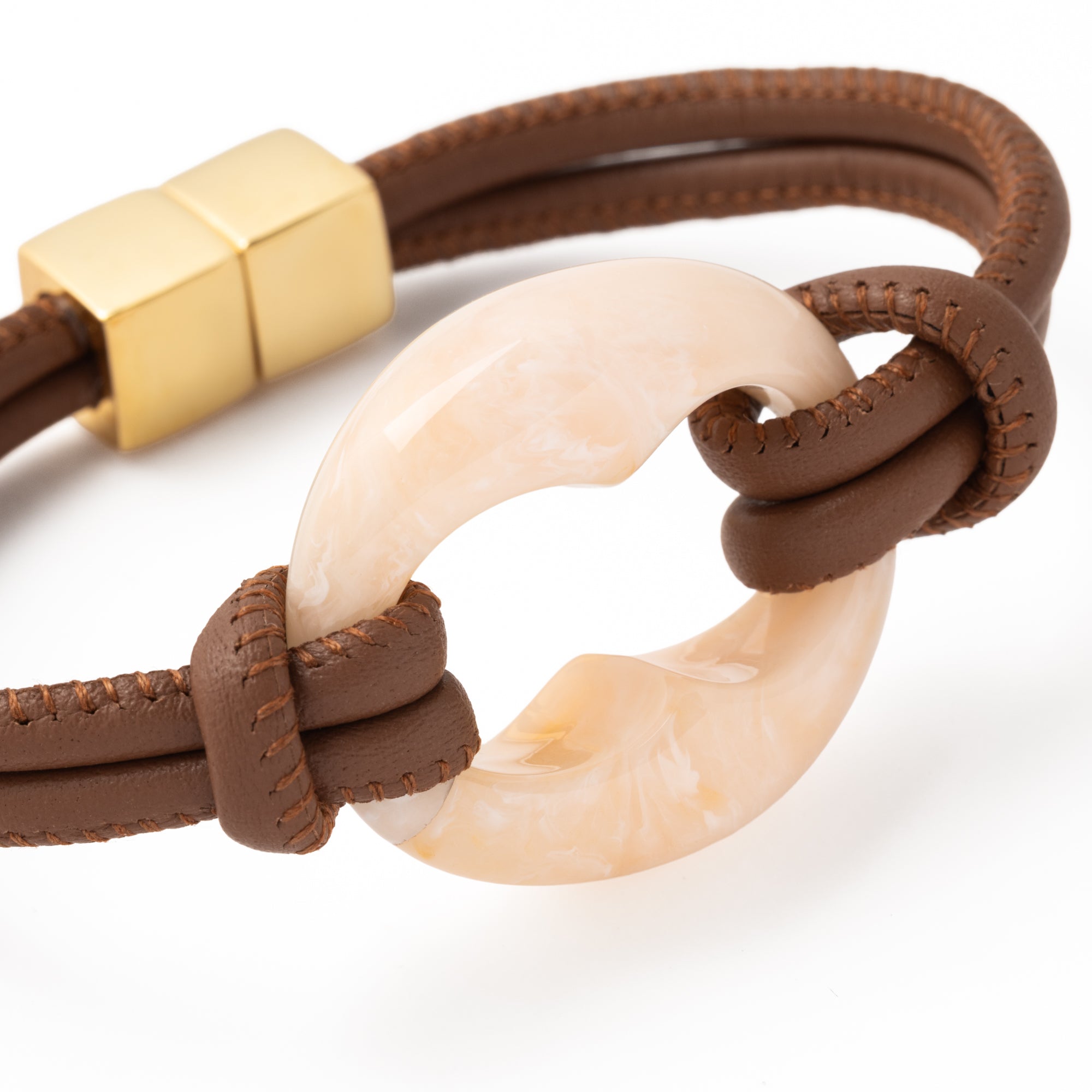 Turtle Leather Bracelet brown - latte marble