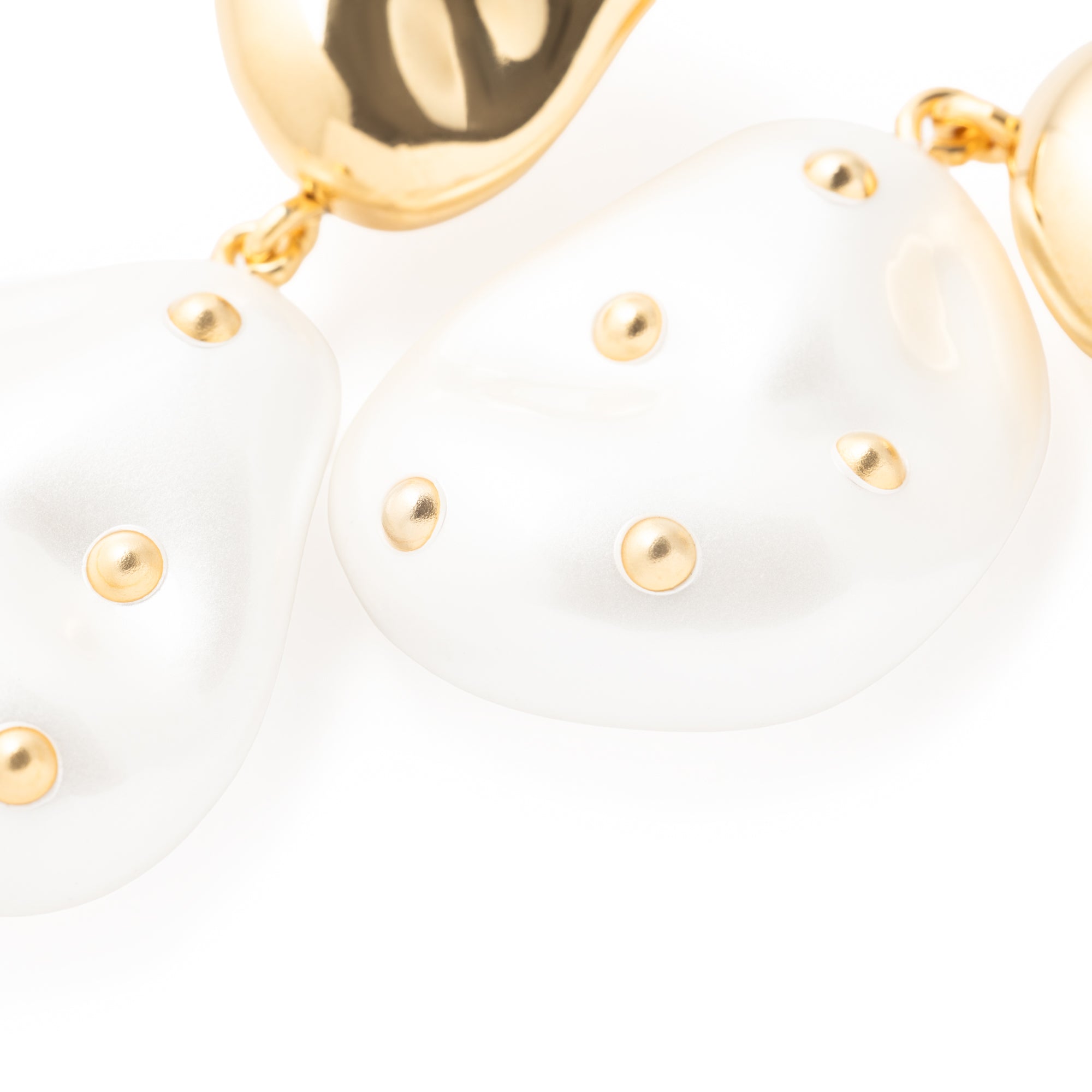 Double Nugget Stud Pearl Gold Earring pearl