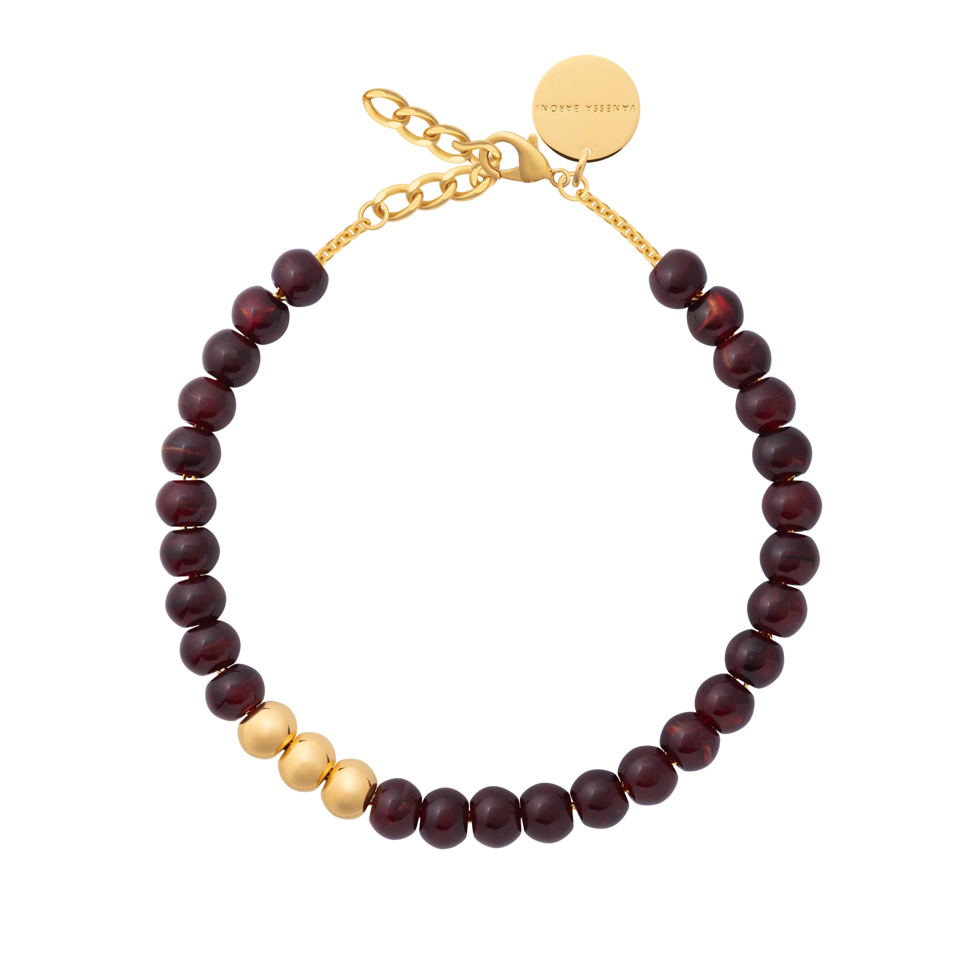 Mini Beads Necklace with gold bordeaux marble