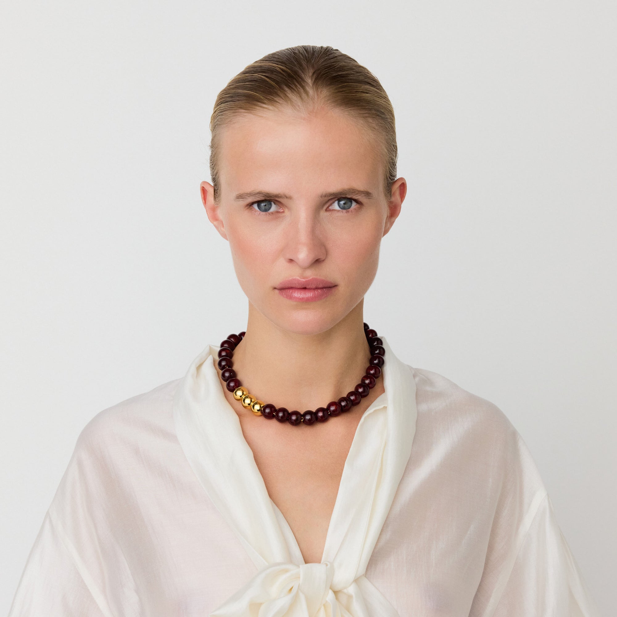 Mini Beads Necklace with gold bordeaux marble
