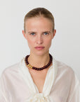 Mini Beads Necklace with gold bordeaux marble