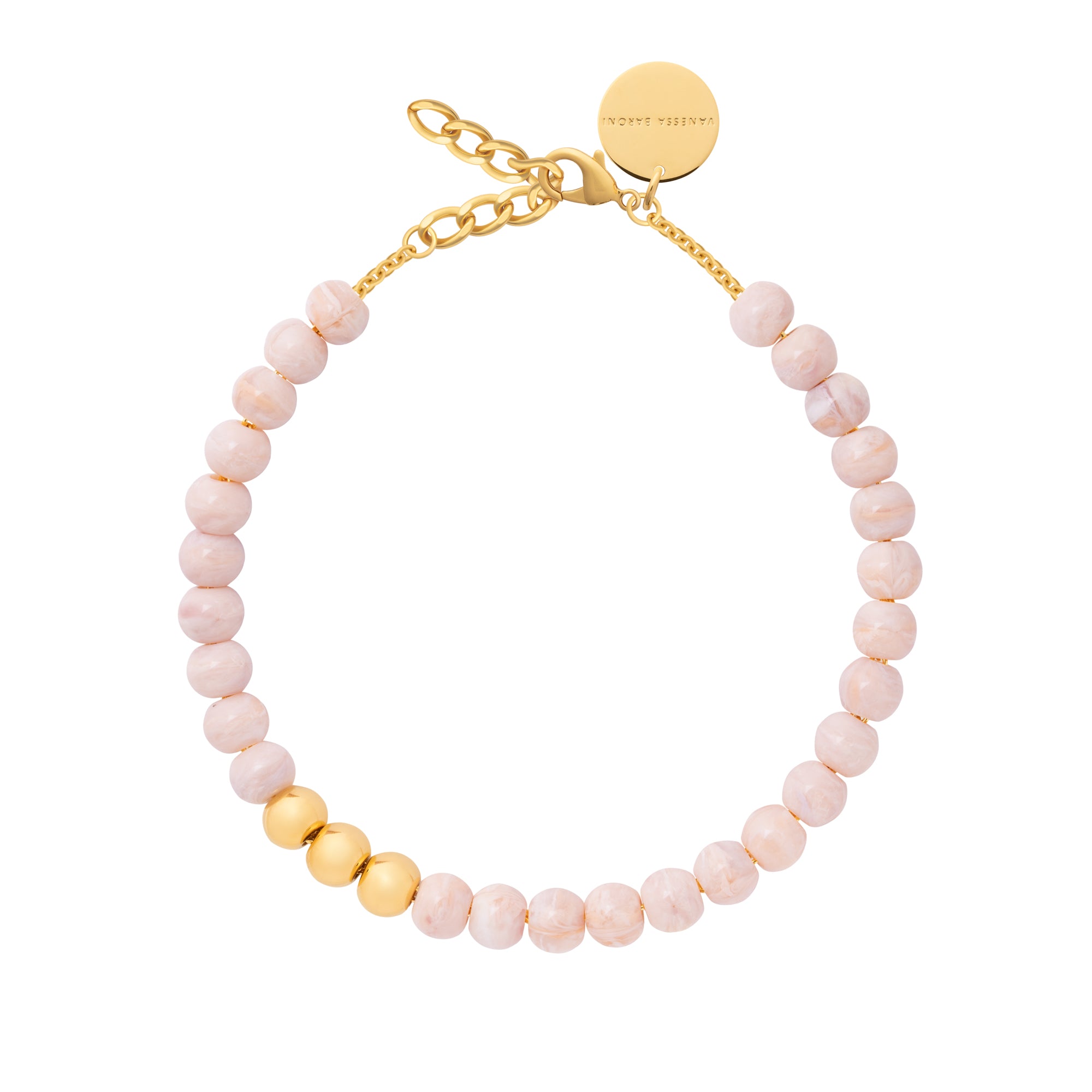 Mini Beads Necklace with gold ivory rose marble