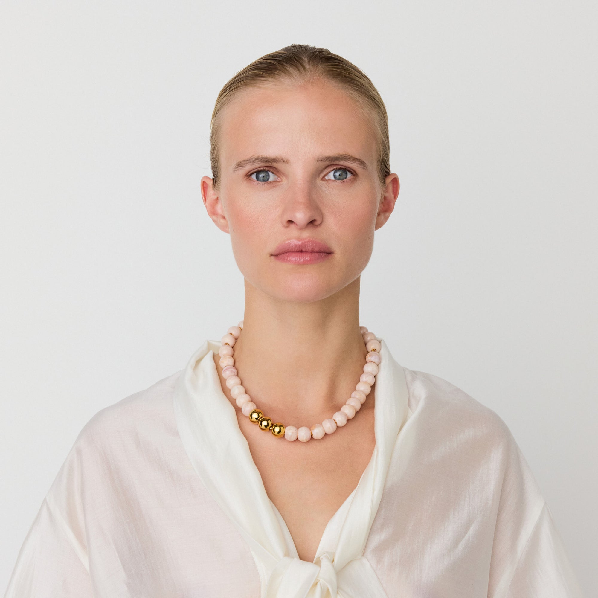 Mini Beads Necklace with gold ivory rose marble
