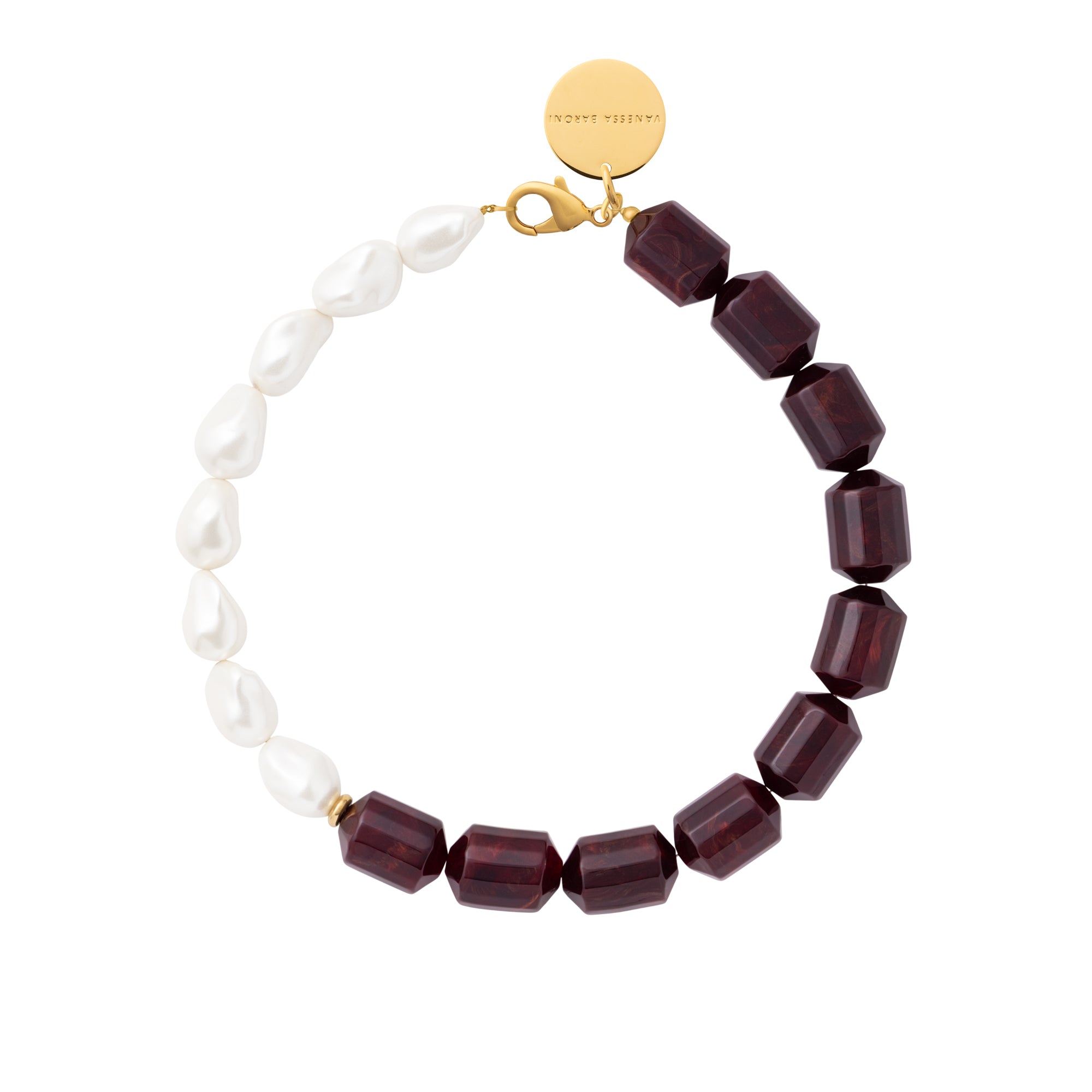 Barrel Pearl Necklace bordeaux marble