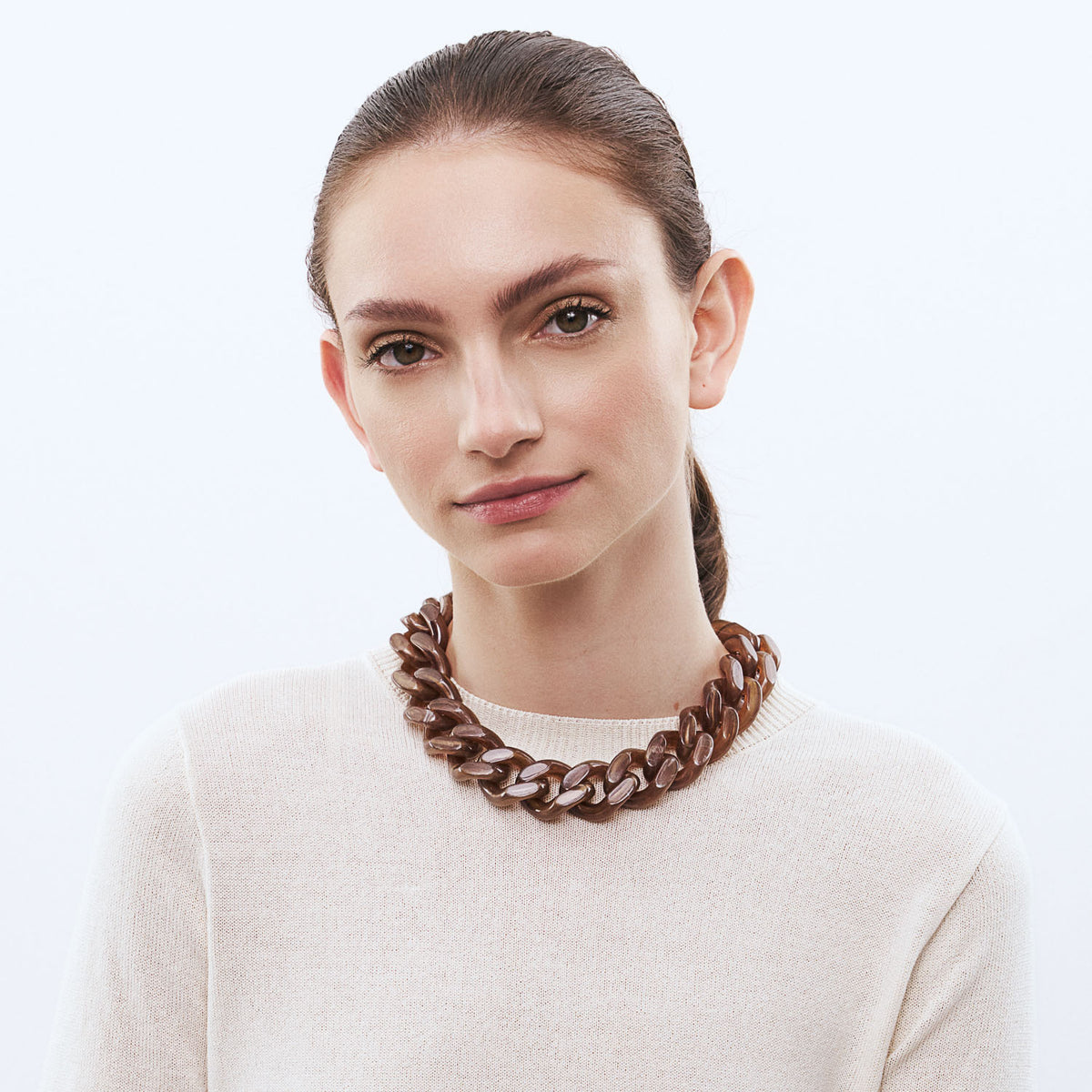 Flat Chain Necklace Caramel Marble