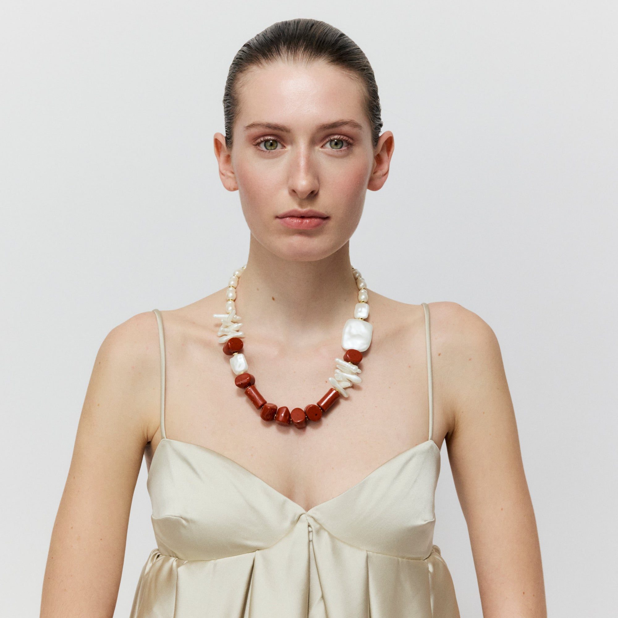 Mediteranean Necklace coral pearl