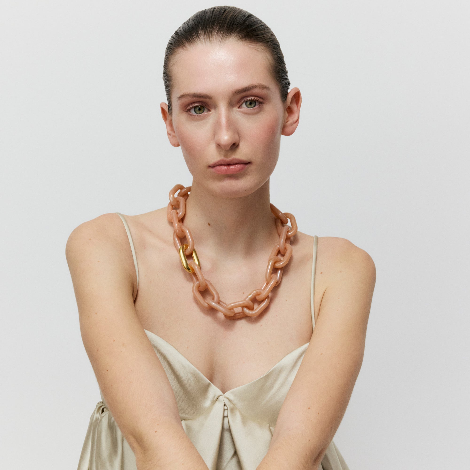 New Oval Necklace with gold blush marble