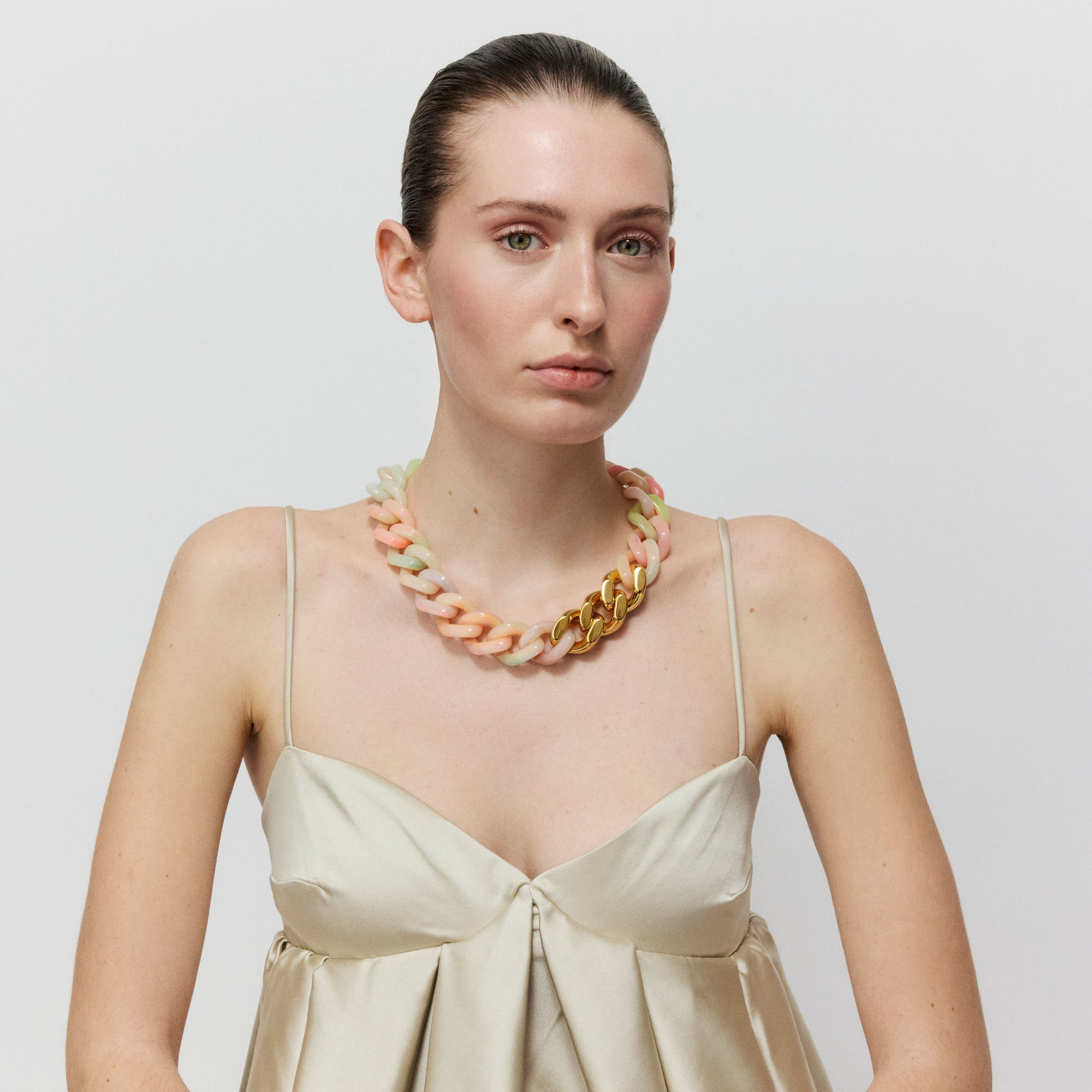 Flat Chain Necklace with gold neon rainbow