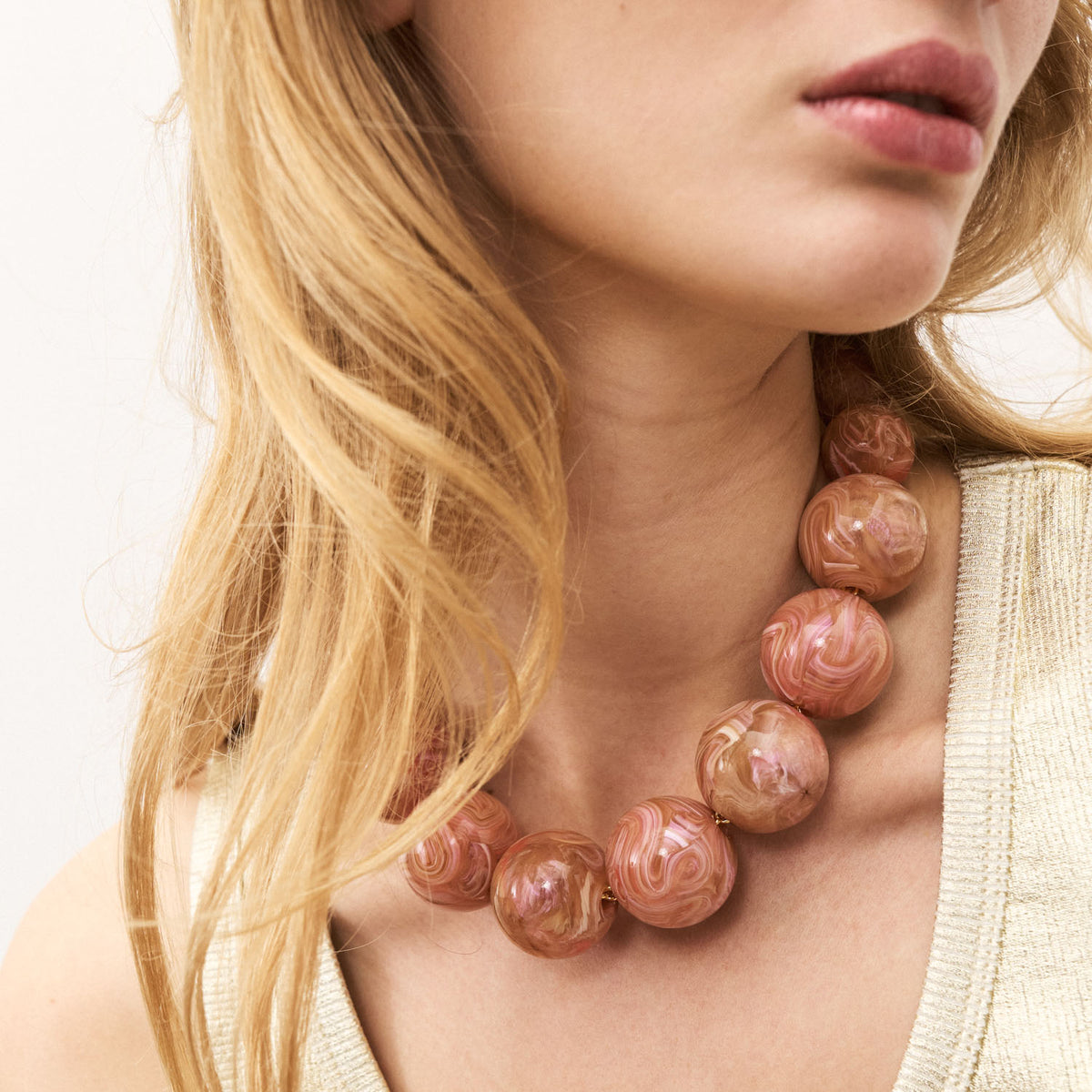 Beads Necklace Peach Marble