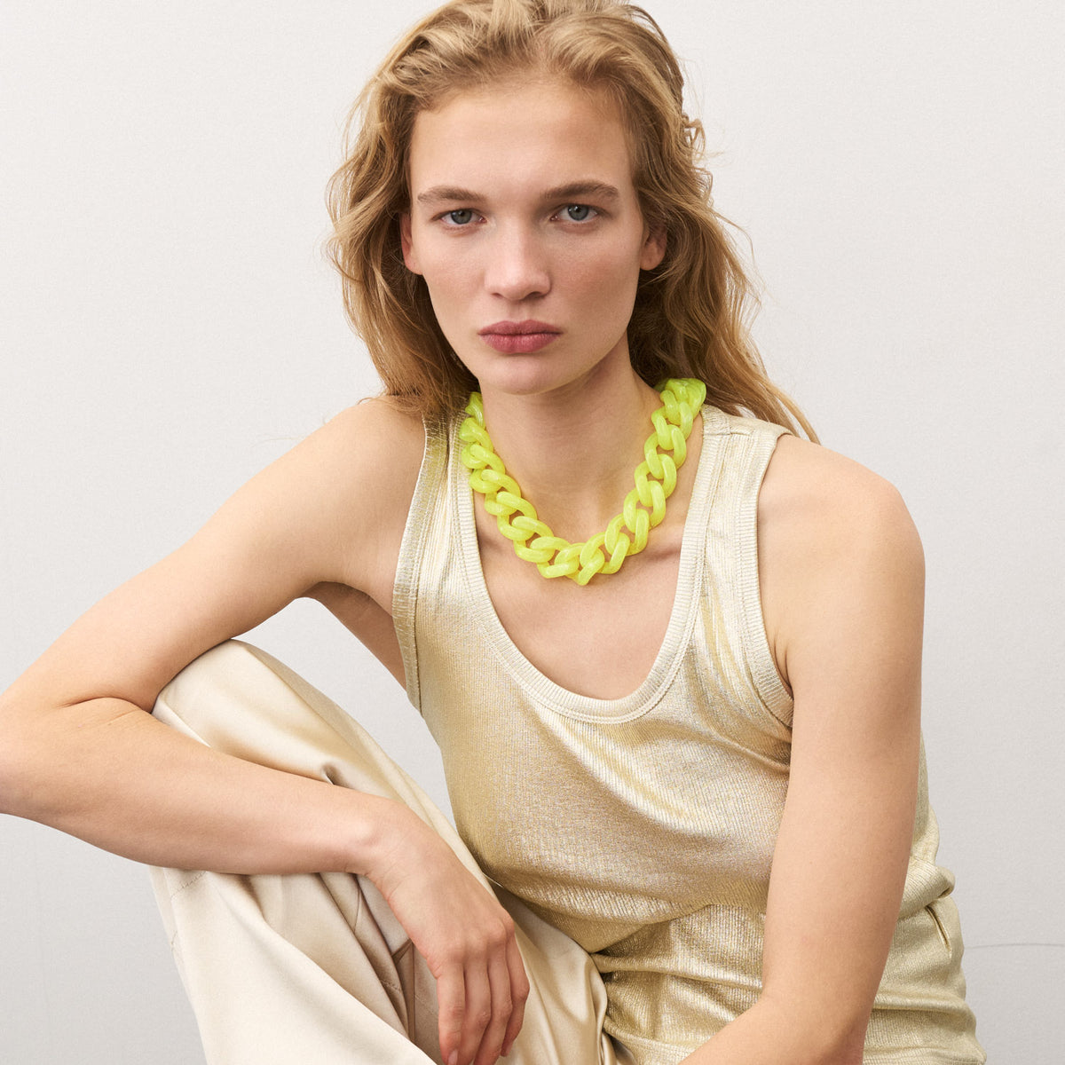 Flat Chain Necklace Neon Yellow Marble