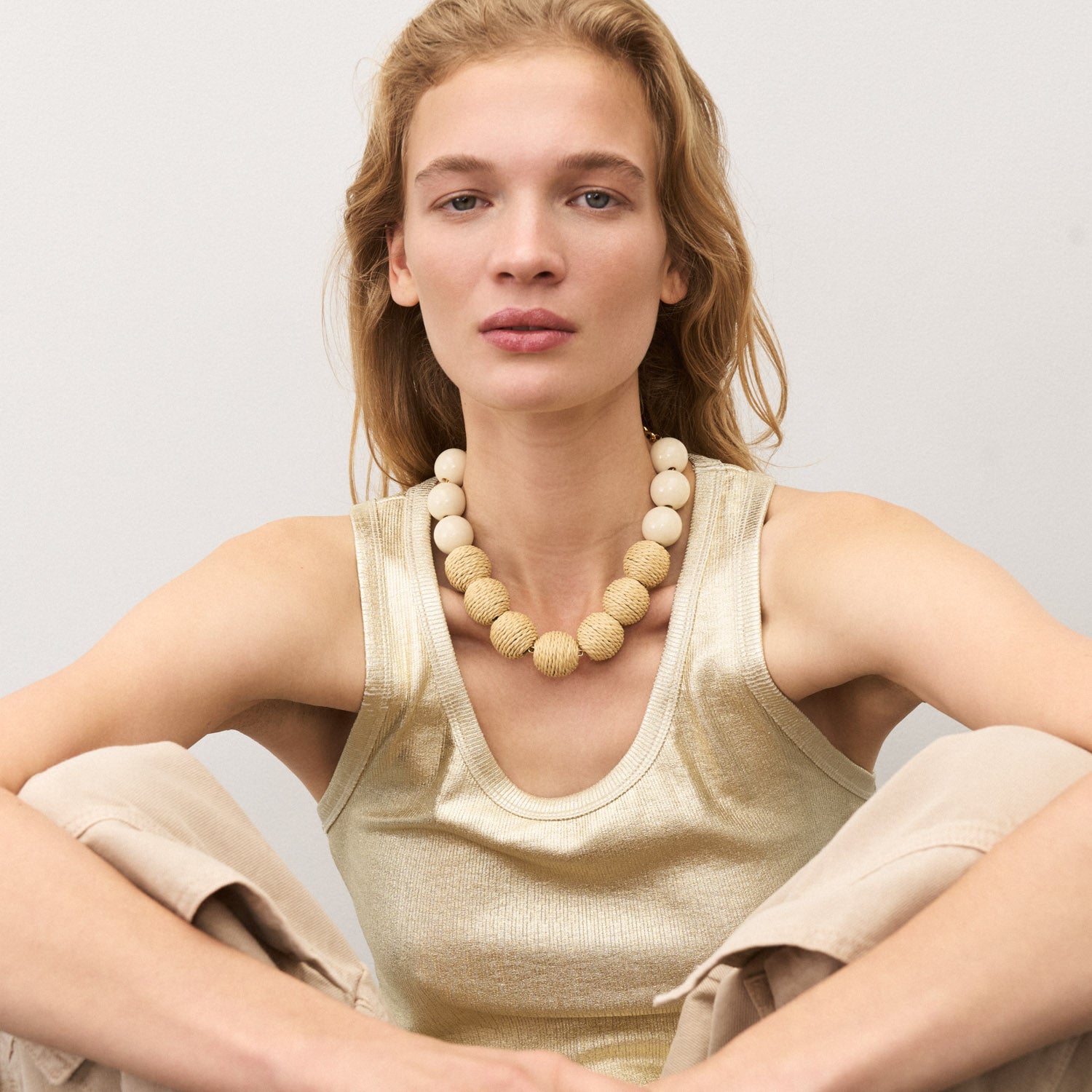 Raffia Beads Necklace Natural - Vanessa Baroni