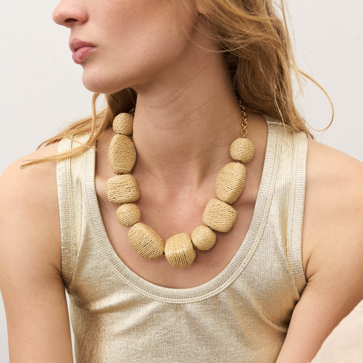 Raffia Organic Shaped Necklace Natural