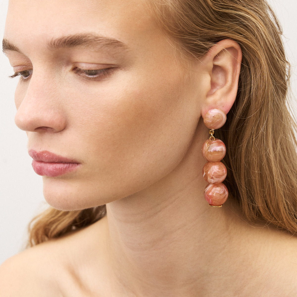 Small Beads Earring Peach Marble