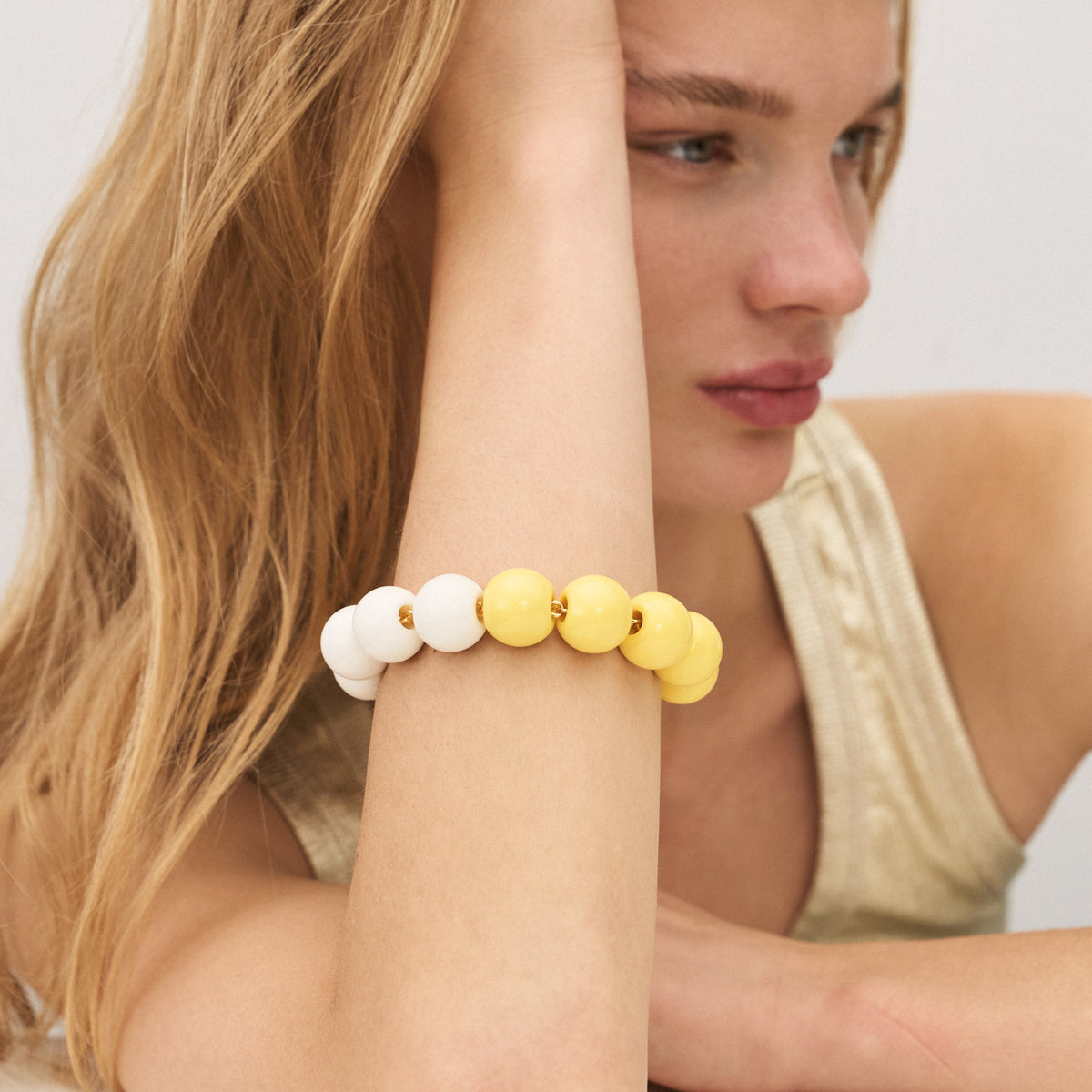 Beads Bracelet 2 Color Off White - Yellow