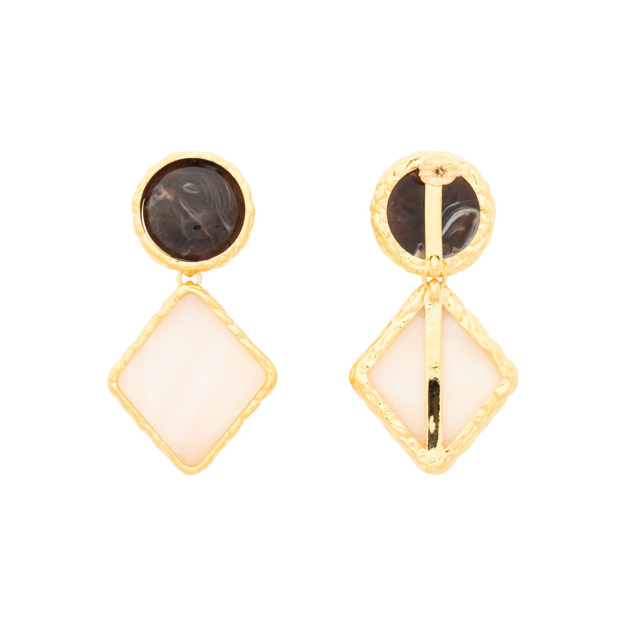Vintage Geometric Earring dark brown - pearl marble