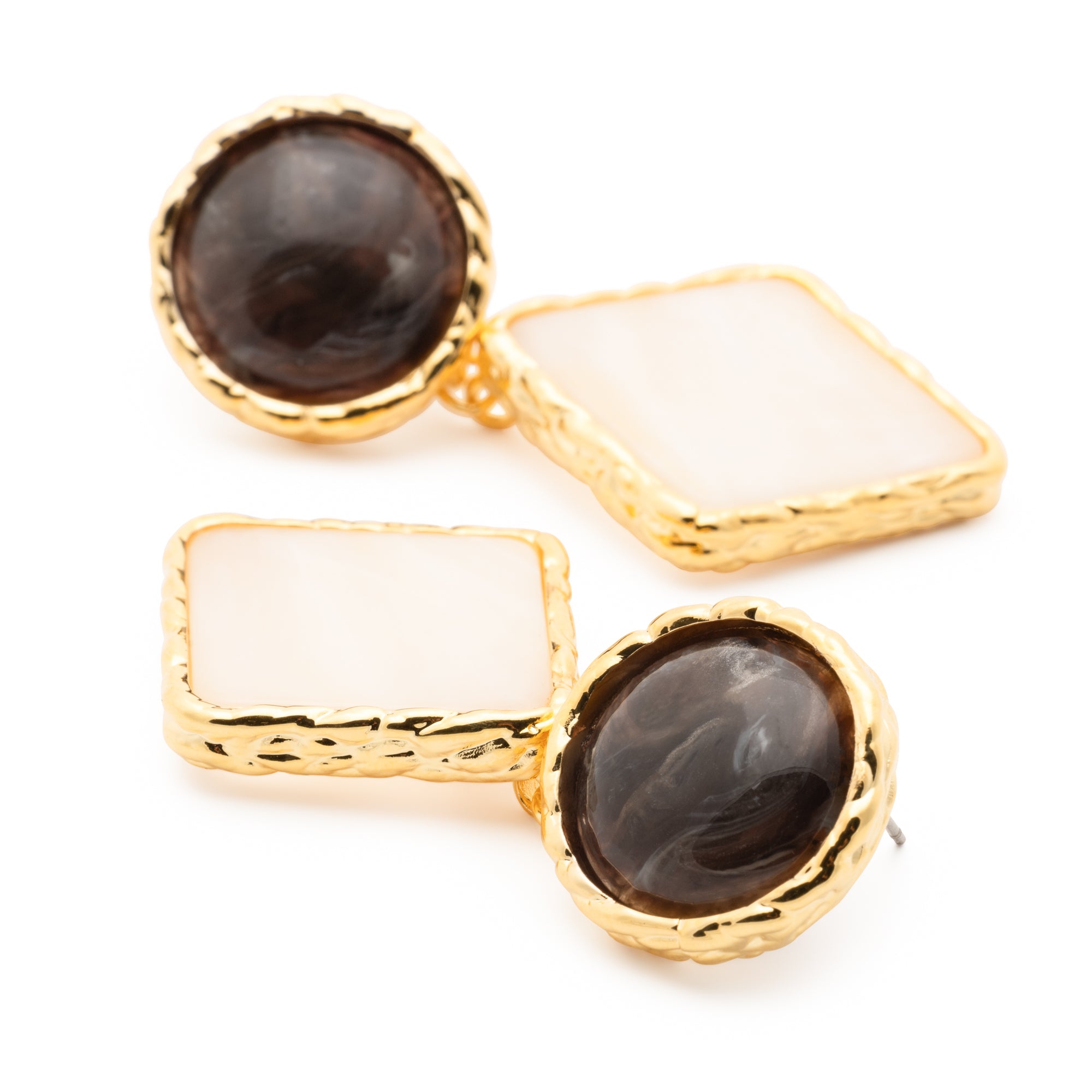 Vintage Geometric Earring dark brown - pearl marble