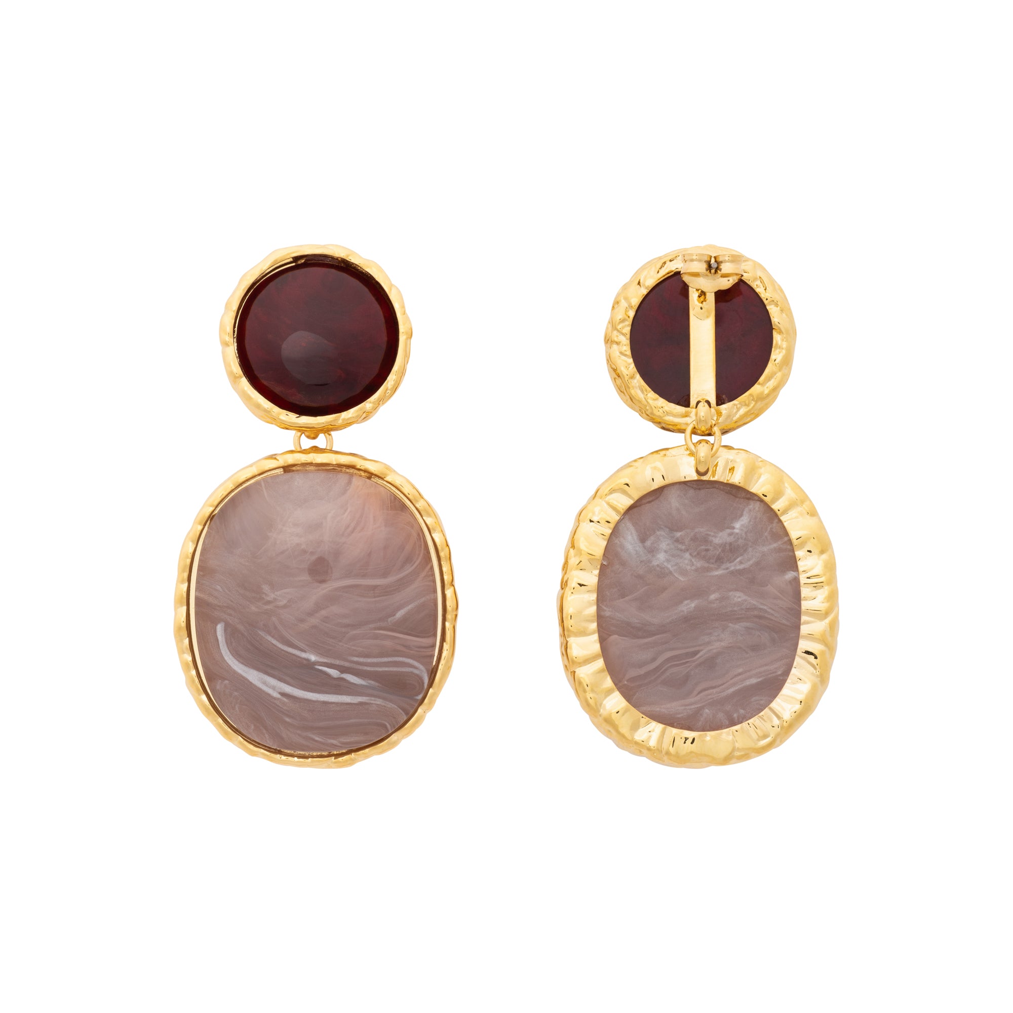 Vintage Oval Earring bordeaux - biancone marble