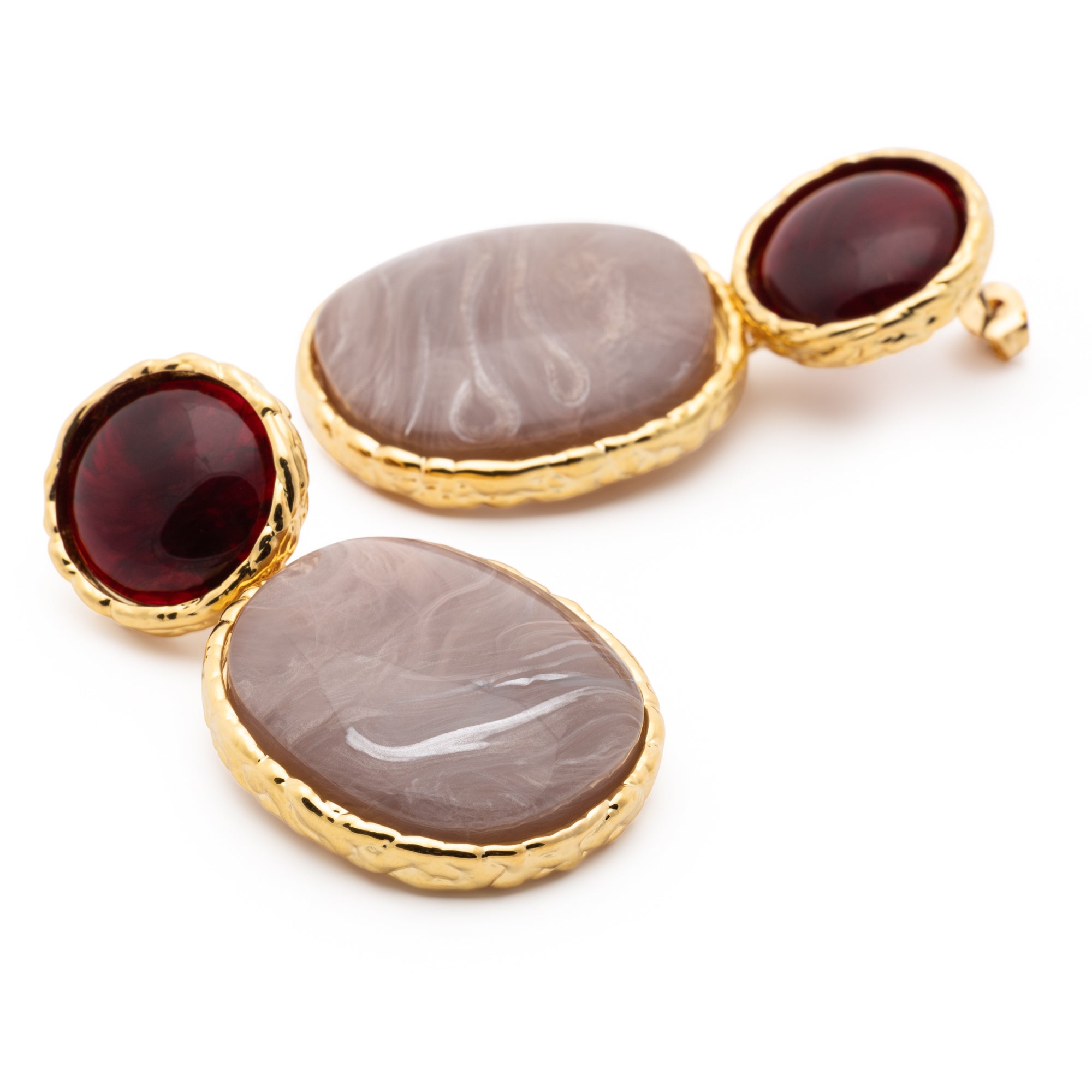 Vintage Oval Earring bordeaux - biancone marble