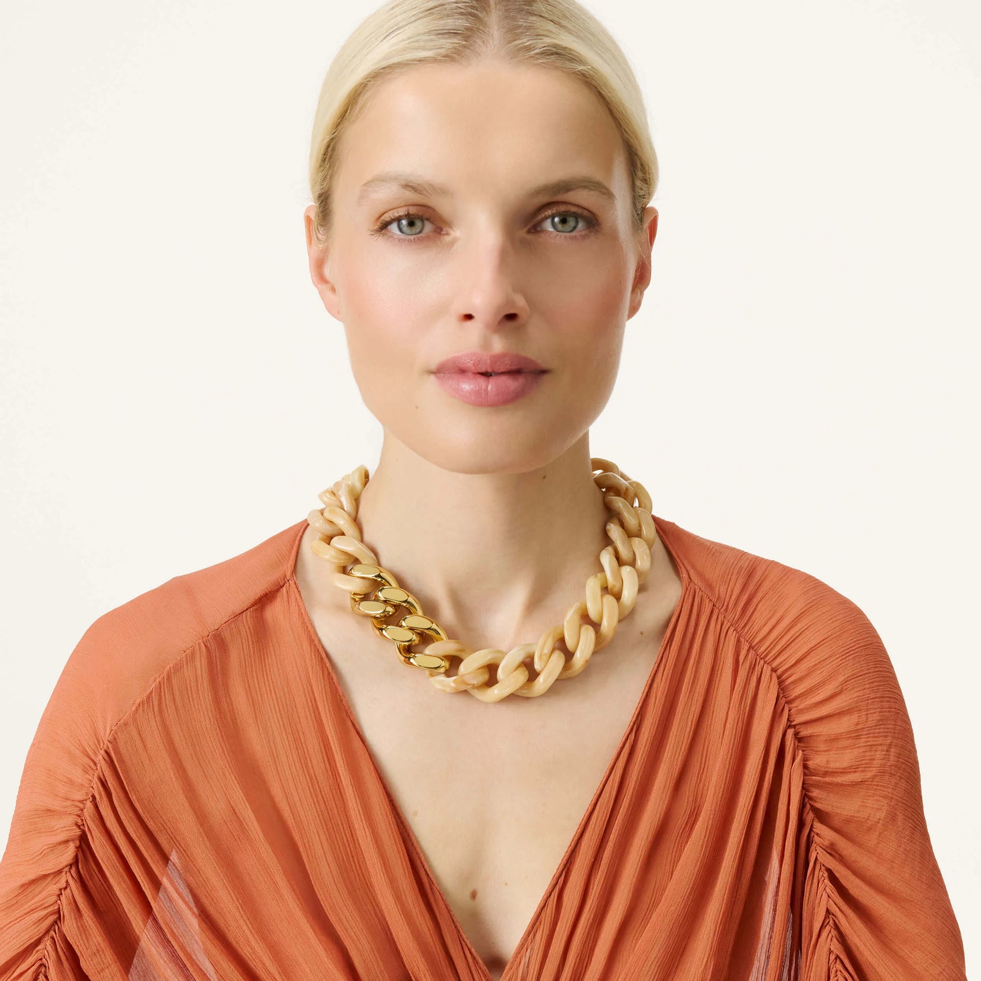 Flat Chain Necklace with gold creme brulee marble