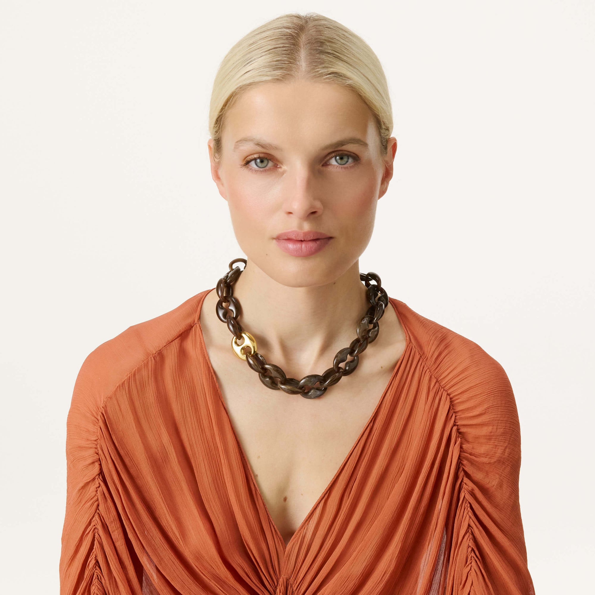 Small Turtle Necklace Short dark brown marble