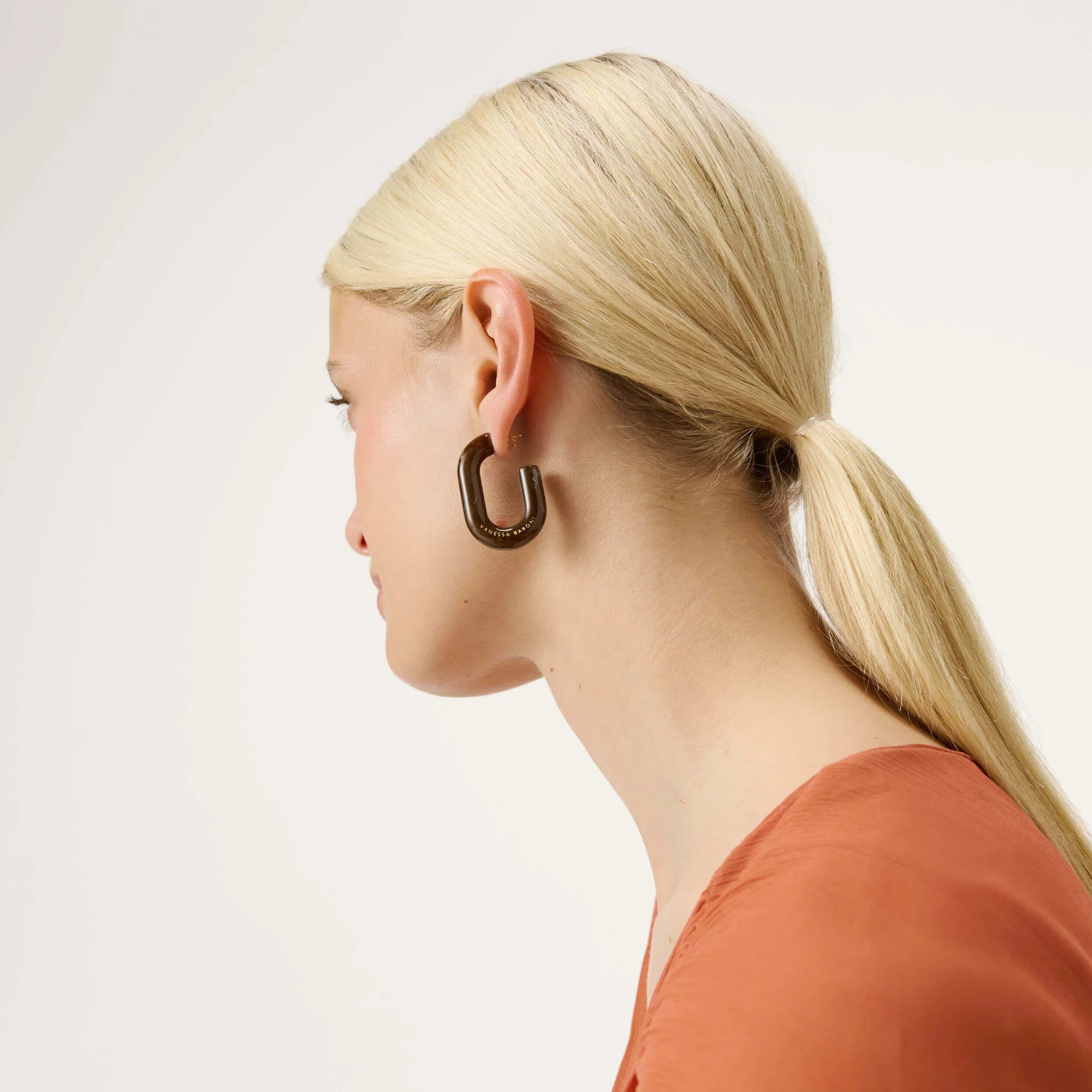 New Oval Earring dark brown marble