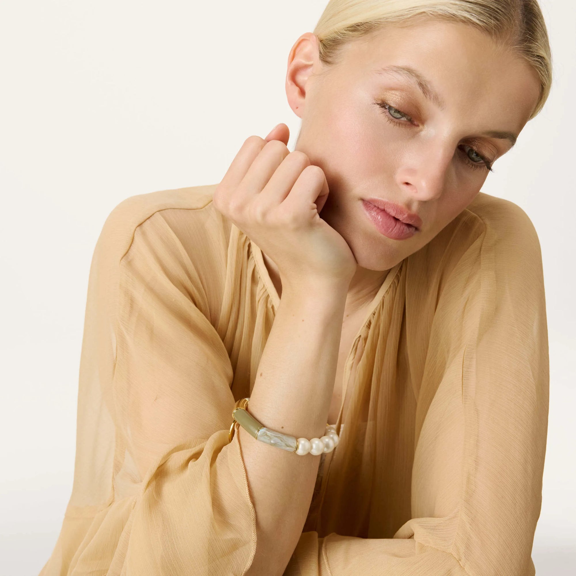 Flex Bracelet with Pearl light olive - snow green marble