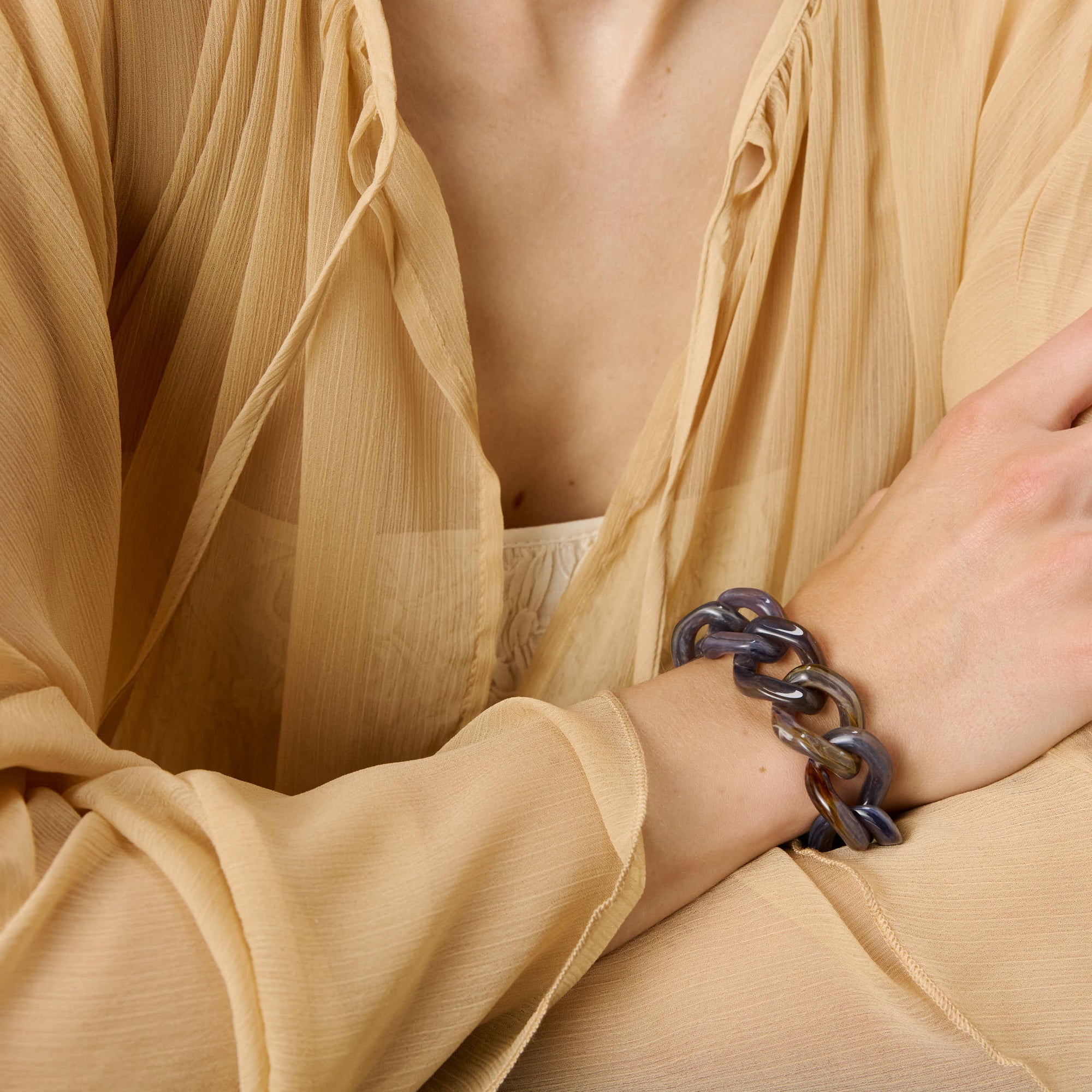 Flat Chain Bracelet blue jeans marble