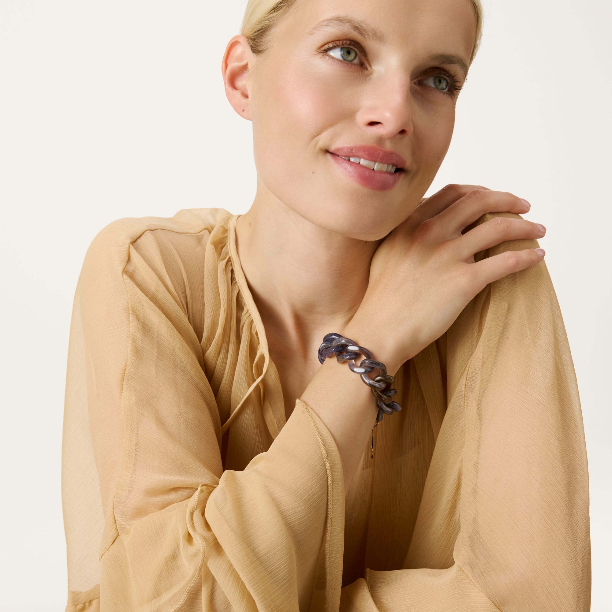 Mini Flat Chain Bracelet blue jeans marble