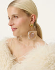 Big Geometric Earring with gold biancone marble